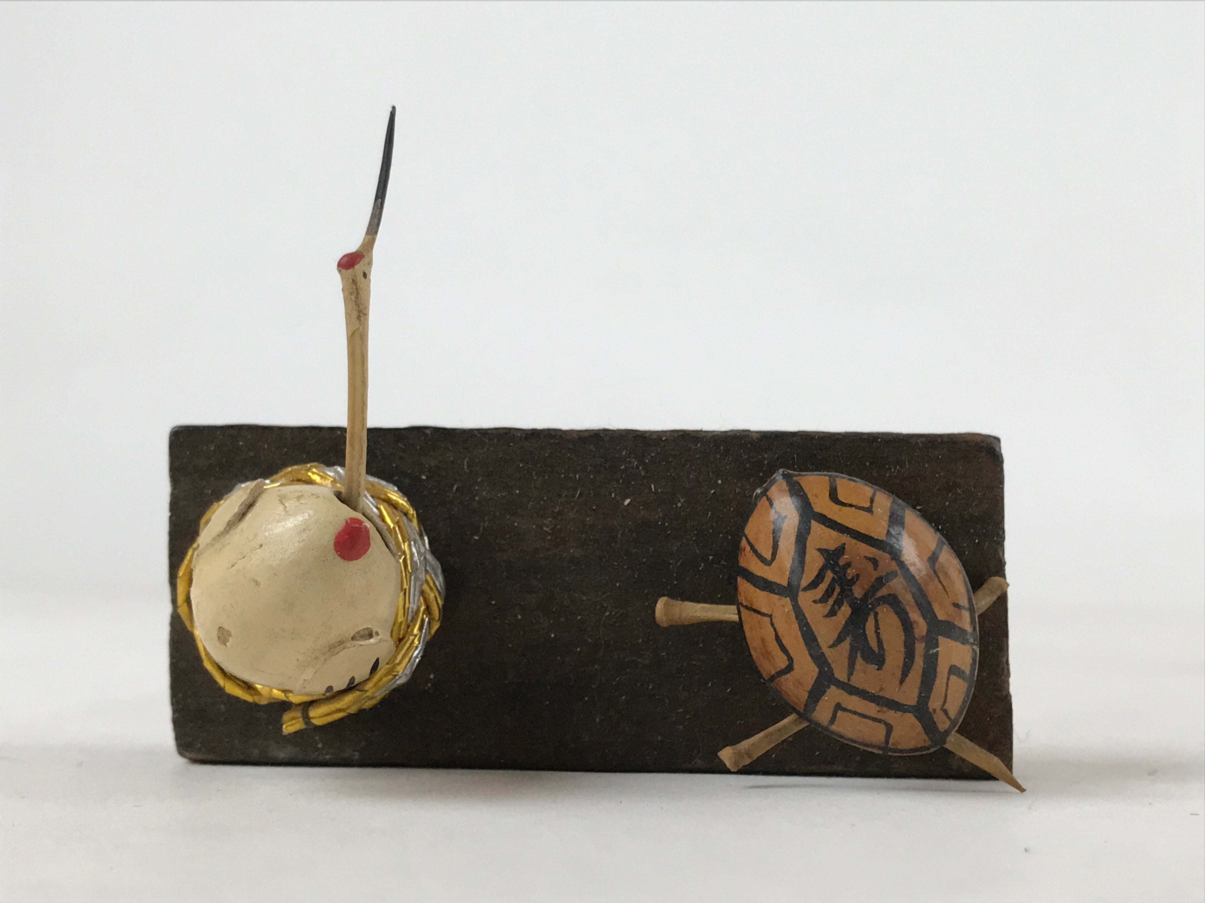 Japanese Wooden Bobbling Figurine Turtle Crane Vtg Kame Tsuru Decoration KF668