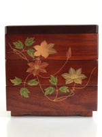 Japanese Wooden Brushed Lacquer Bento Box 3 Tier Vtg Jubako Makie Flowers LWB94