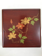 Japanese Wooden Brushed Lacquer Bento Box 3 Tier Vtg Jubako Makie Flowers LWB94