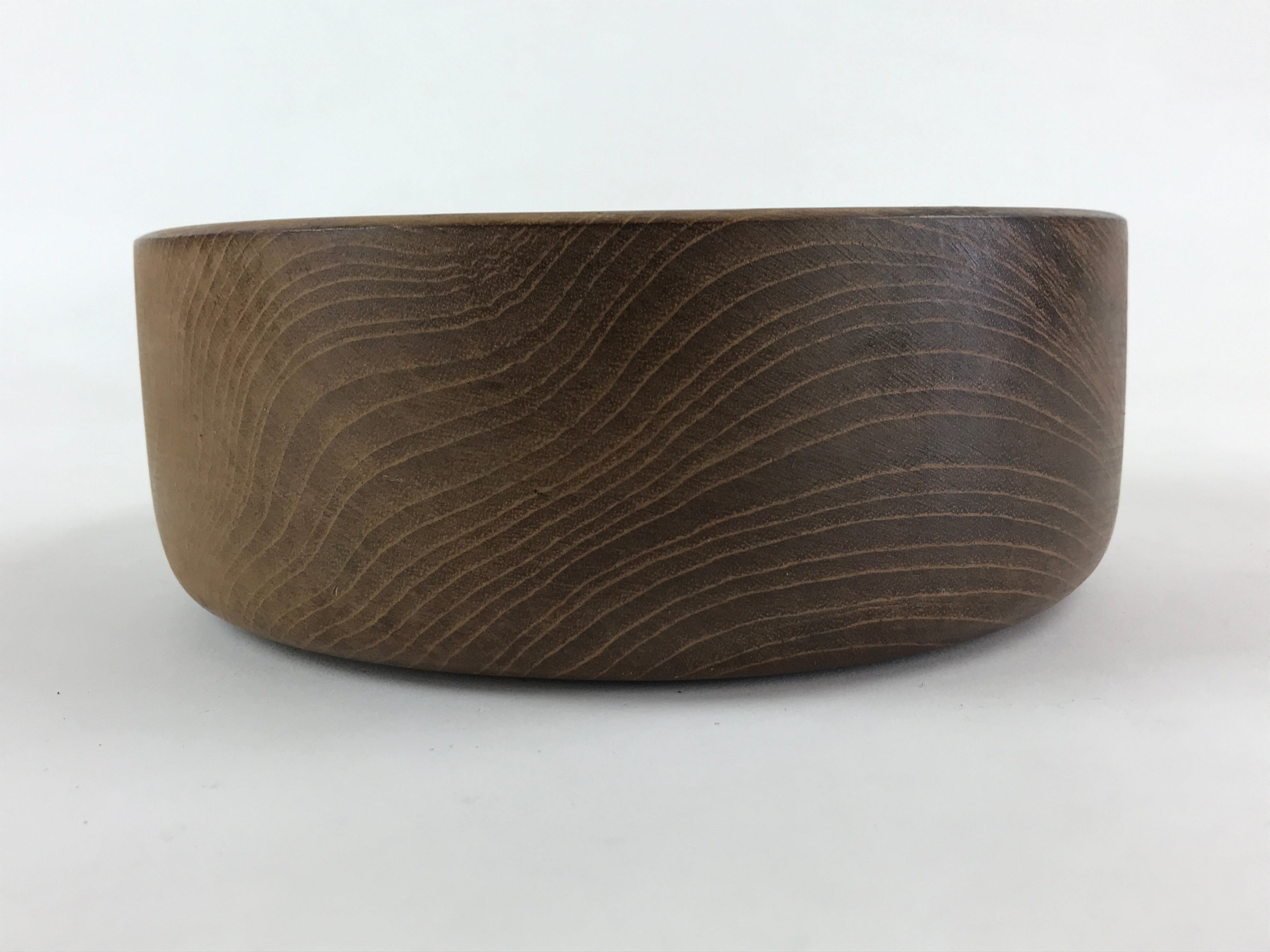 Japanese Wooden Brushed Lacquer Bowl Vtg Large Round Kashiki Snacks Brown UR973