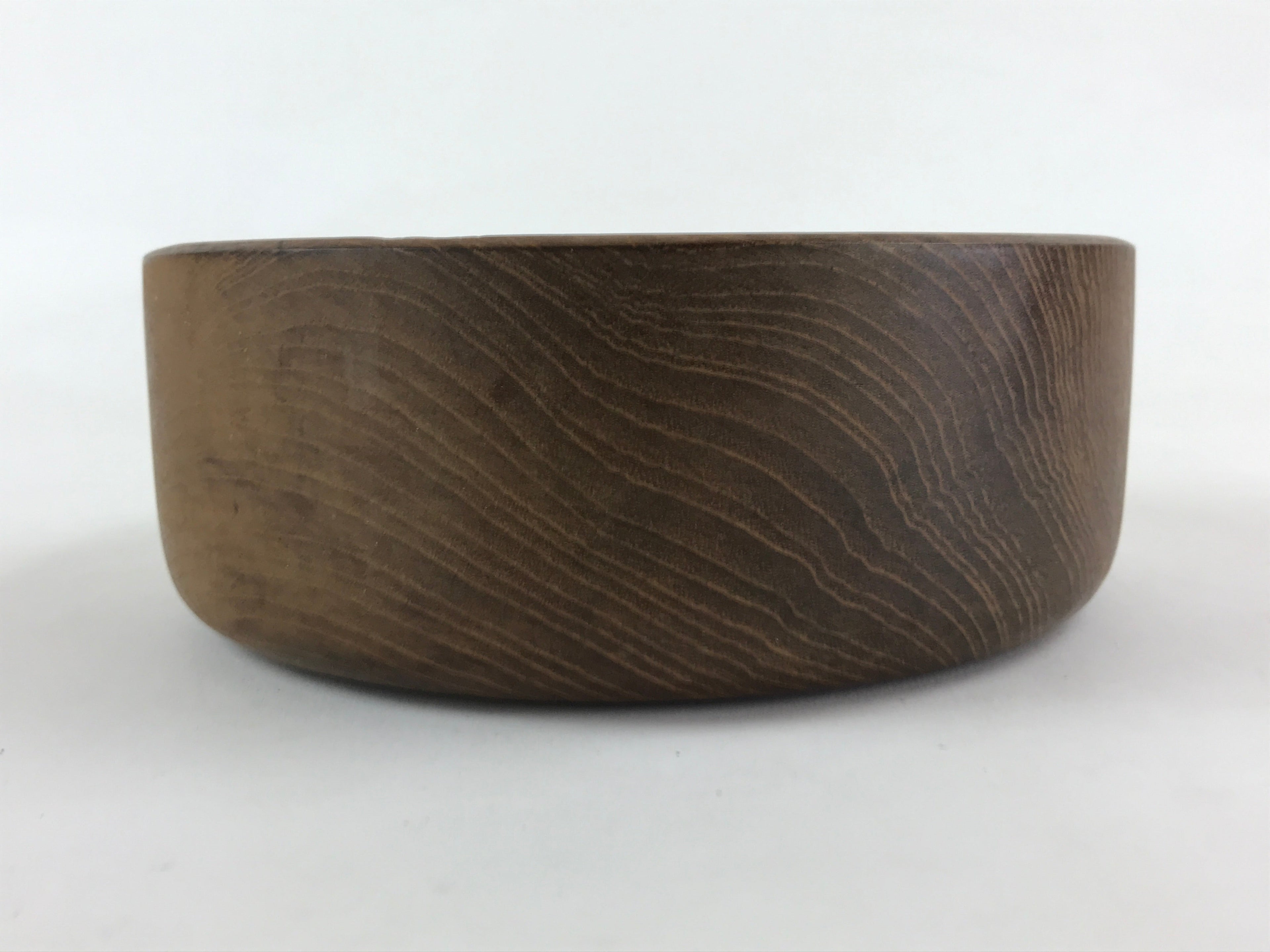 Japanese Wooden Brushed Lacquer Bowl Vtg Large Round Kashiki Snacks Brown UR973
