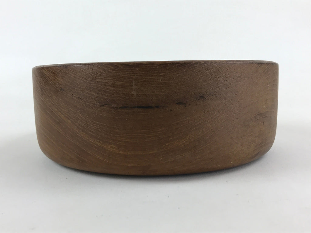 Japanese Wooden Brushed Lacquer Bowl Vtg Large Round Kashiki Snacks Brown UR973