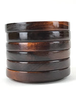 Japanese Wooden Brushed Lacquer Drink Saucer 6pc Set Vtg Chataku Coaster L117