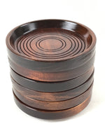 Japanese Wooden Brushed Lacquer Drink Saucer 6pc Set Vtg Chataku Coaster L117