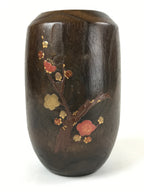 Japanese Wooden Brushed Lacquer Flower Vase Kabin Ikebana Makie Ume Plum FK87