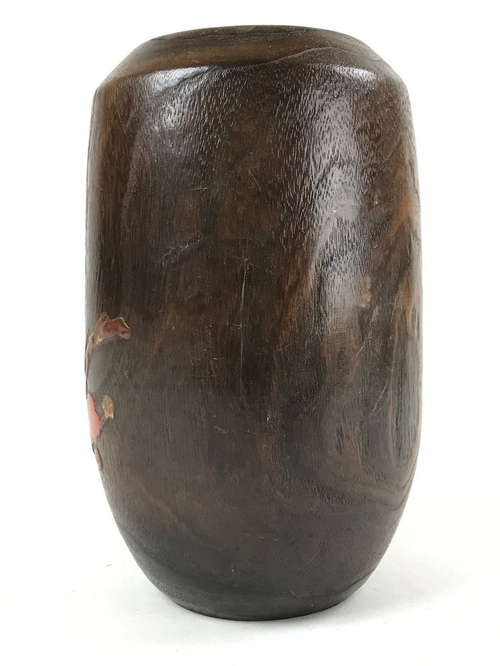 Japanese Wooden Brushed Lacquer Flower Vase Kabin Ikebana Makie Ume Plum FK87