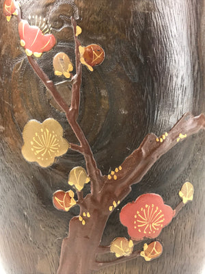 Japanese Wooden Brushed Lacquer Flower Vase Kabin Ikebana Makie Ume Plum FK87