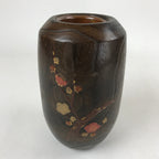 Japanese Wooden Brushed Lacquer Flower Vase Kabin Ikebana Makie Ume Plum FK87