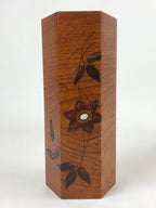 Japanese Wooden Brushed Lacquer Flower Vase Kabin Vtg Ikebana Raden Brown FK83