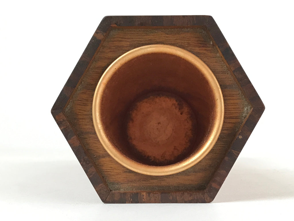 Japanese Wooden Brushed Lacquer Flower Vase Kabin Vtg Ikebana Raden Brown FK83