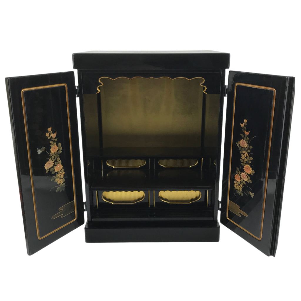 Japanese Wooden Buddhist Altar Cabinet Butsudan Vtg Makie Raden Black Gold BA601