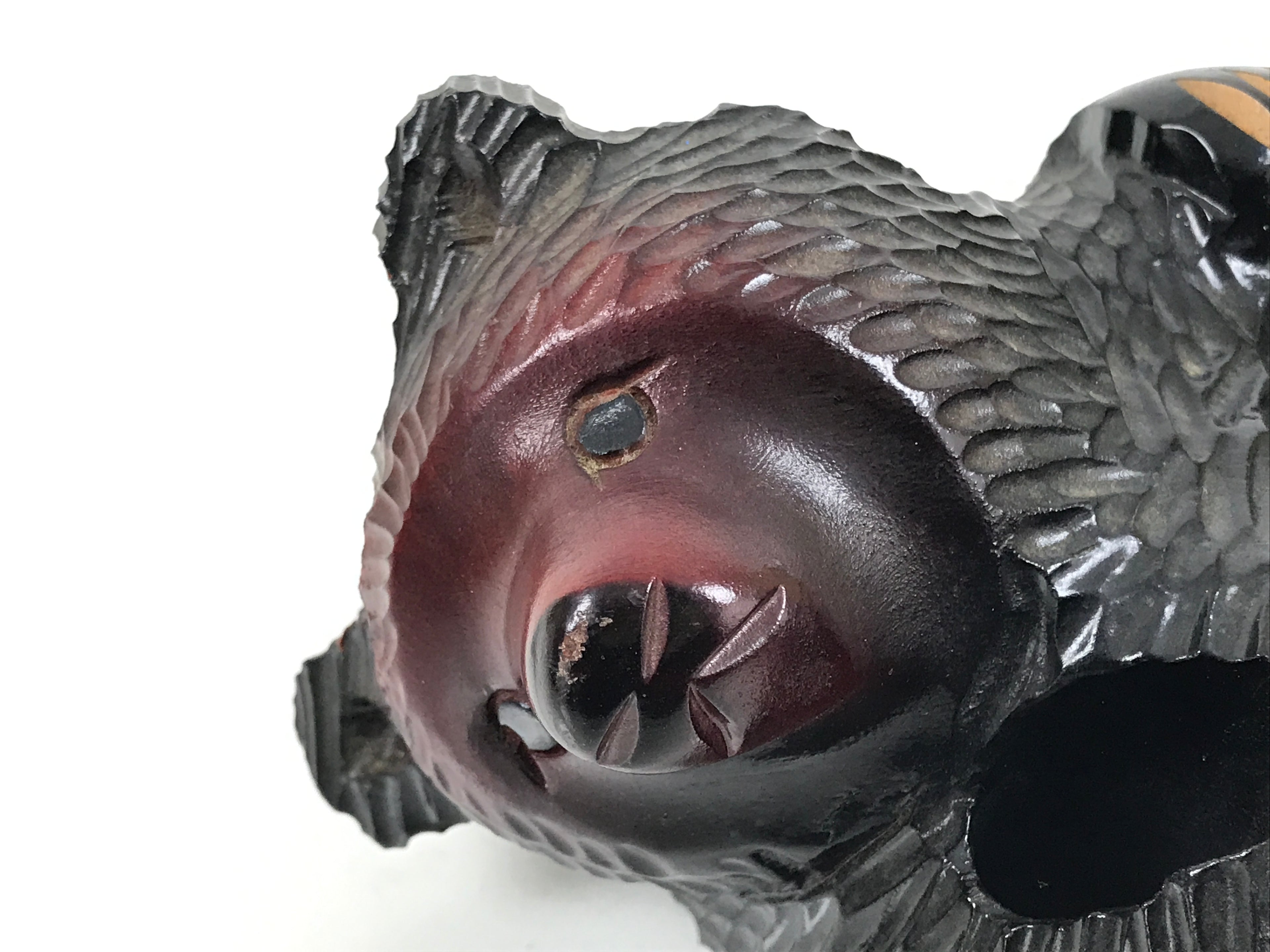 Japanese Wooden Carved Ainu Bear Candle Holder Vtg Incense Hokkaido Brown AB124