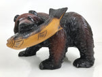 Japanese Wooden Carved Ainu Bear Statue Vtg Sculpture Hokkaido Brown AB118