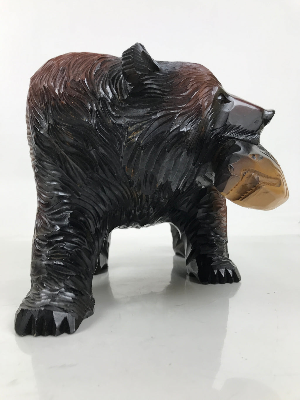 Japanese Wooden Carved Ainu Bear Statue Vtg Sculpture Hokkaido Brown AB118