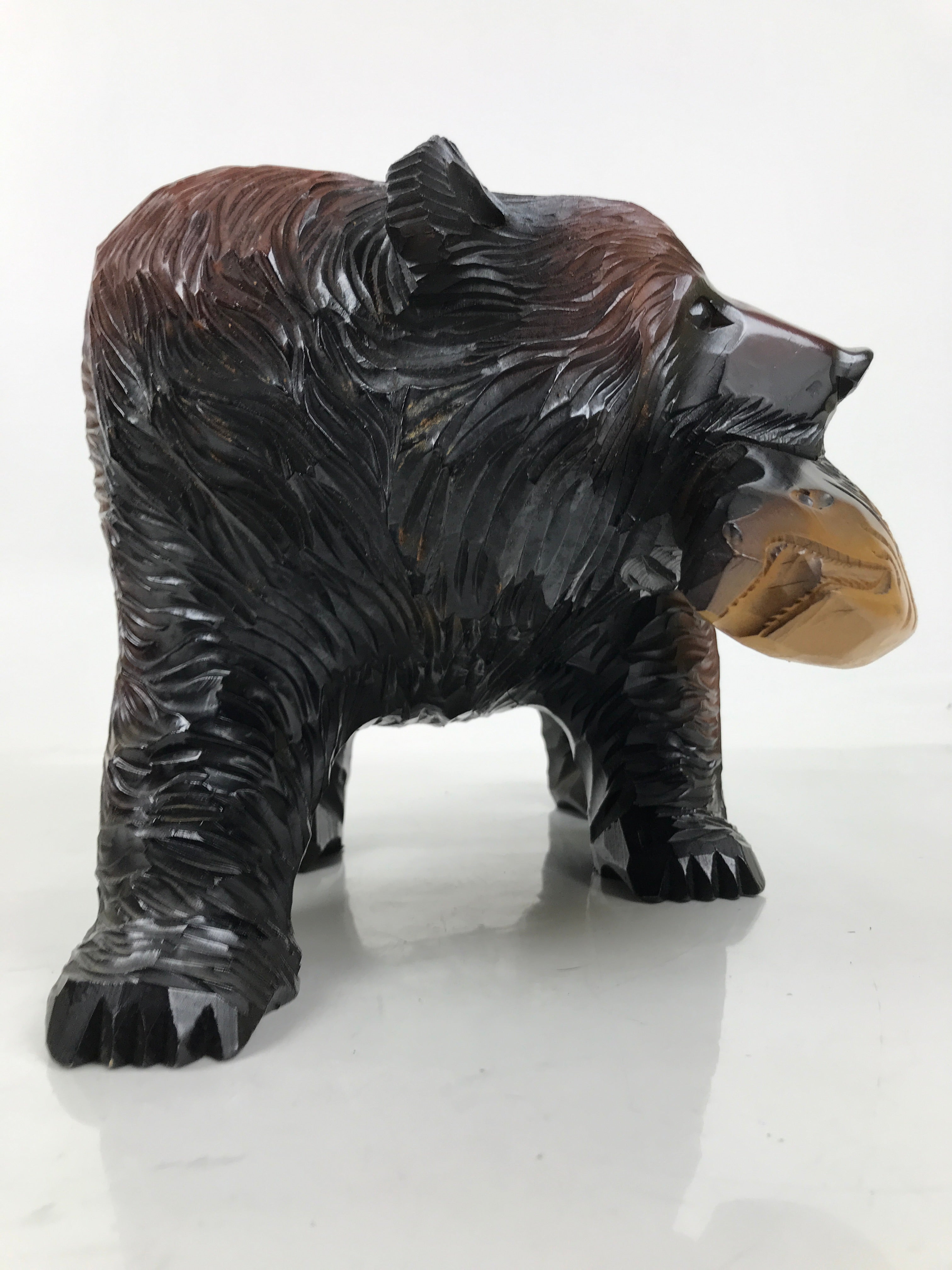 Japanese Wooden Carved Ainu Bear Statue Vtg Sculpture Hokkaido Brown AB118