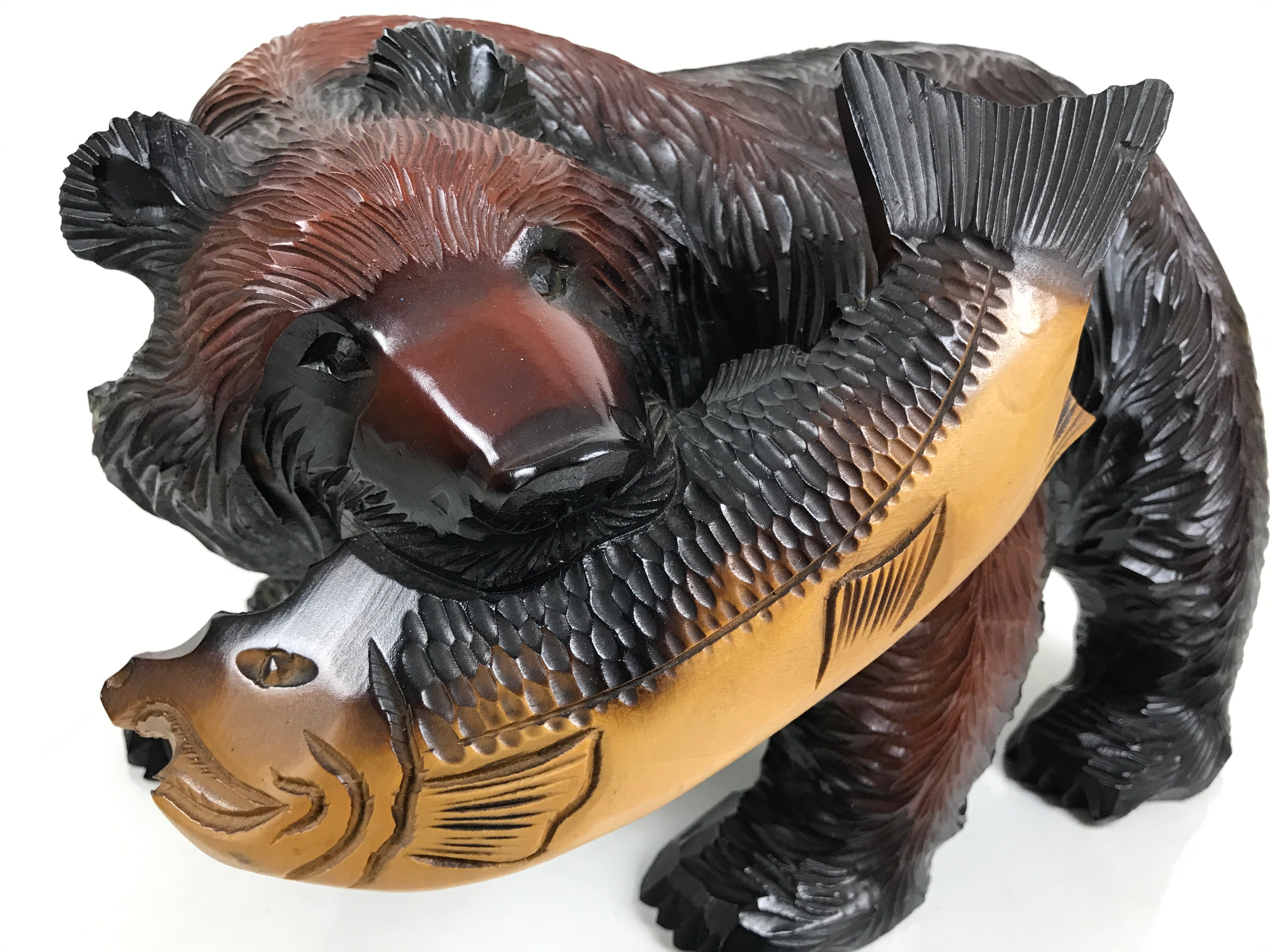 Japanese Wooden Carved Ainu Bear Statue Vtg Sculpture Hokkaido Brown AB118