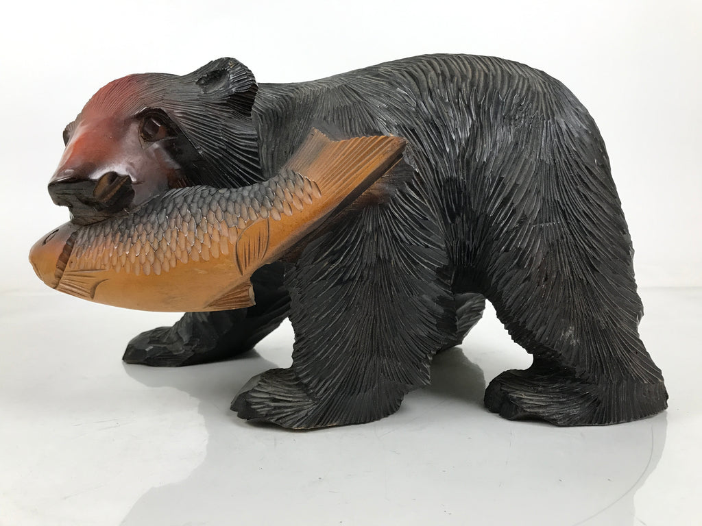 Japanese Wooden Carved Ainu Bear Statue Vtg Sculpture Hokkaido Brown AB119