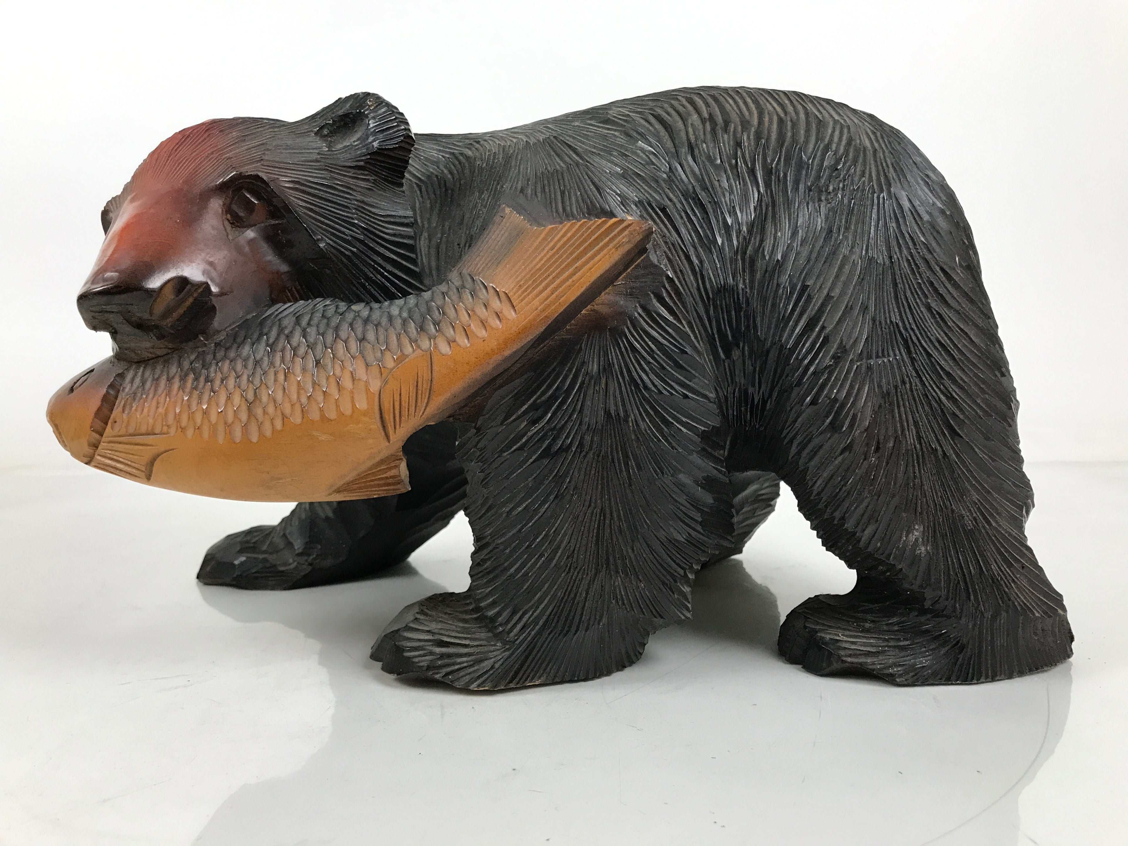 Japanese Wooden Carved Ainu Bear Statue Vtg Sculpture Hokkaido Brown AB119