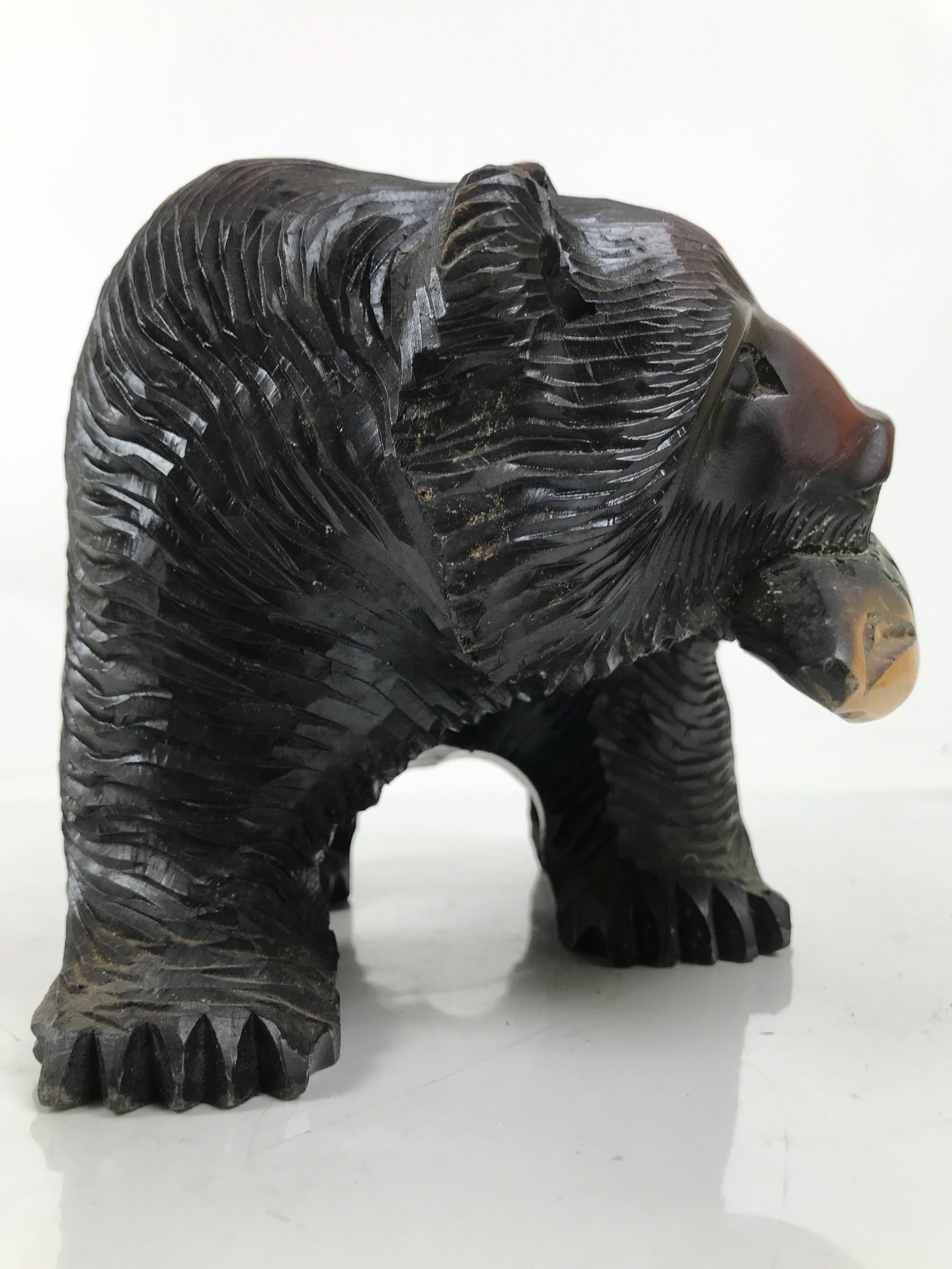 Japanese Wooden Carved Ainu Bear Statue Vtg Sculpture Hokkaido Brown AB120