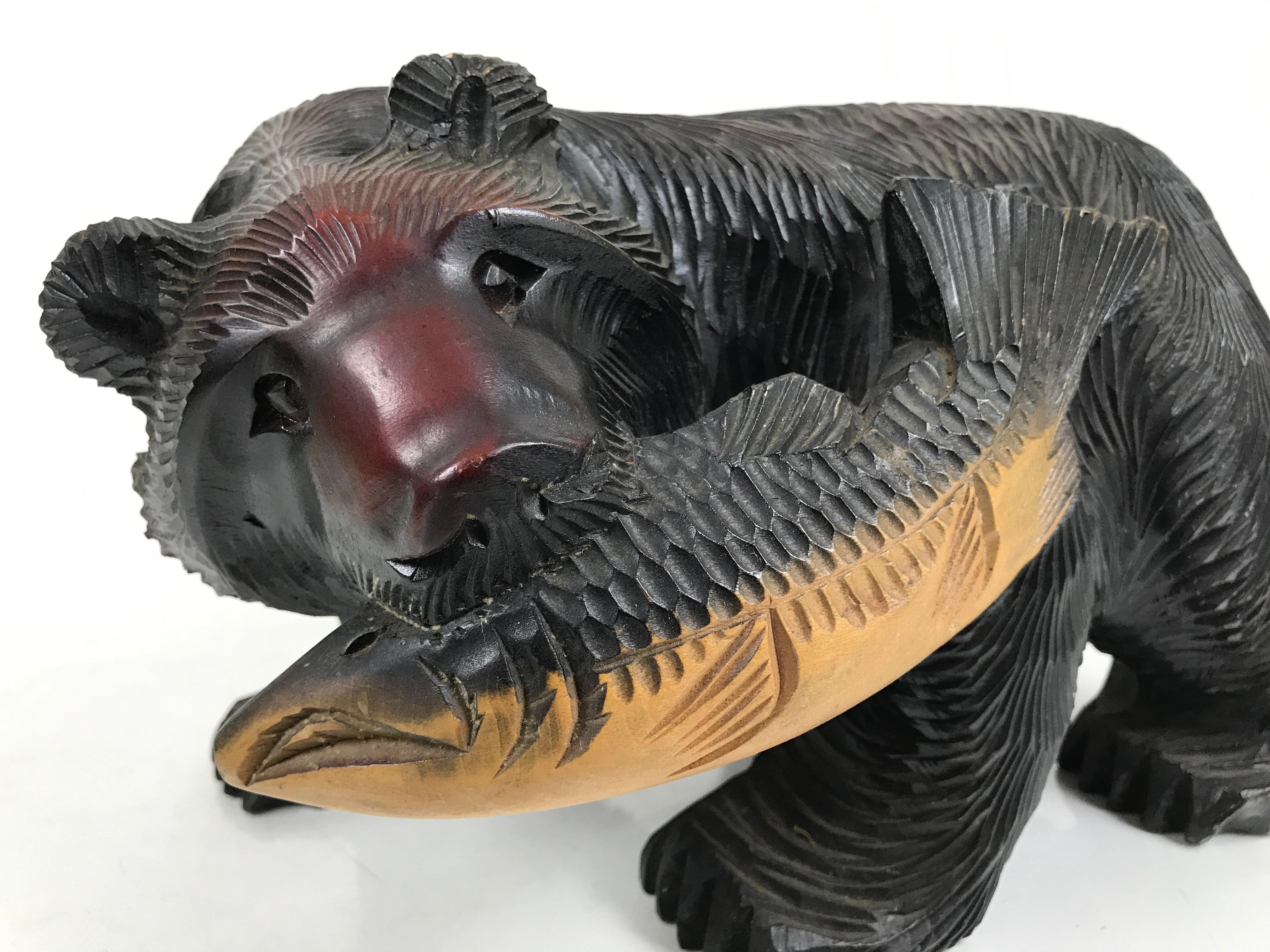 Japanese Wooden Carved Ainu Bear Statue Vtg Sculpture Hokkaido Brown AB120