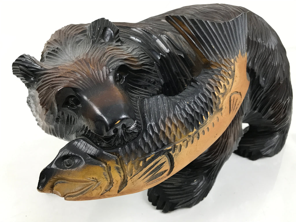 Japanese Wooden Carved Ainu Bear Statue Vtg Sculpture Hokkaido Brown AB121