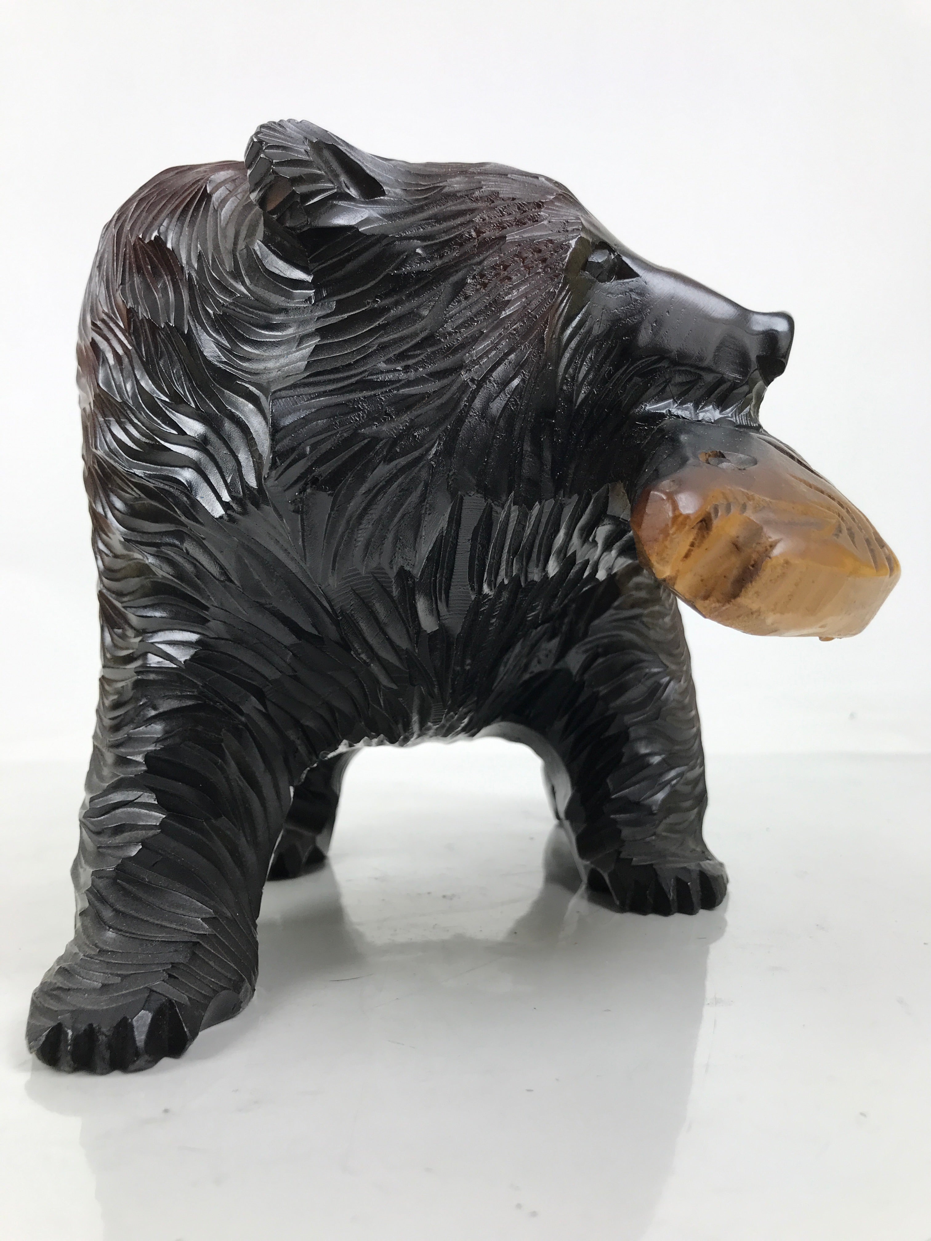 Japanese Wooden Carved Ainu Bear Statue Vtg Sculpture Hokkaido Brown AB123