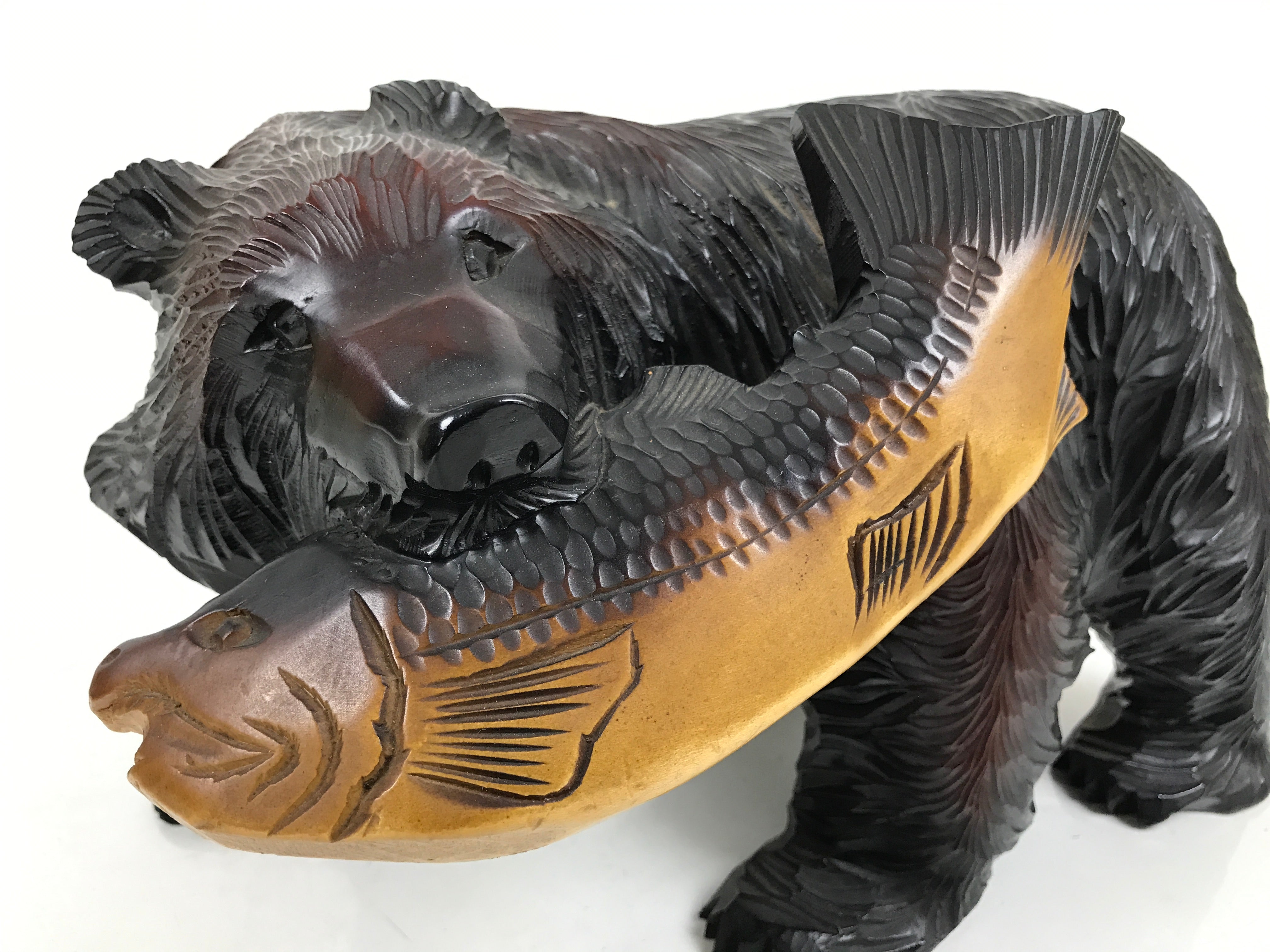 Japanese Wooden Carved Ainu Bear Statue Vtg Sculpture Hokkaido Brown AB123