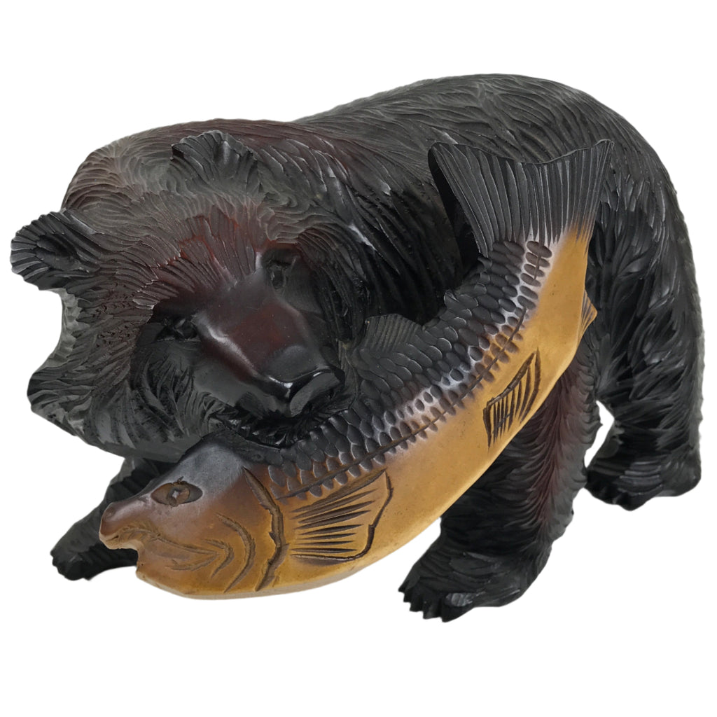 Japanese Wooden Carved Ainu Bear Statue Vtg Sculpture Hokkaido Brown AB123