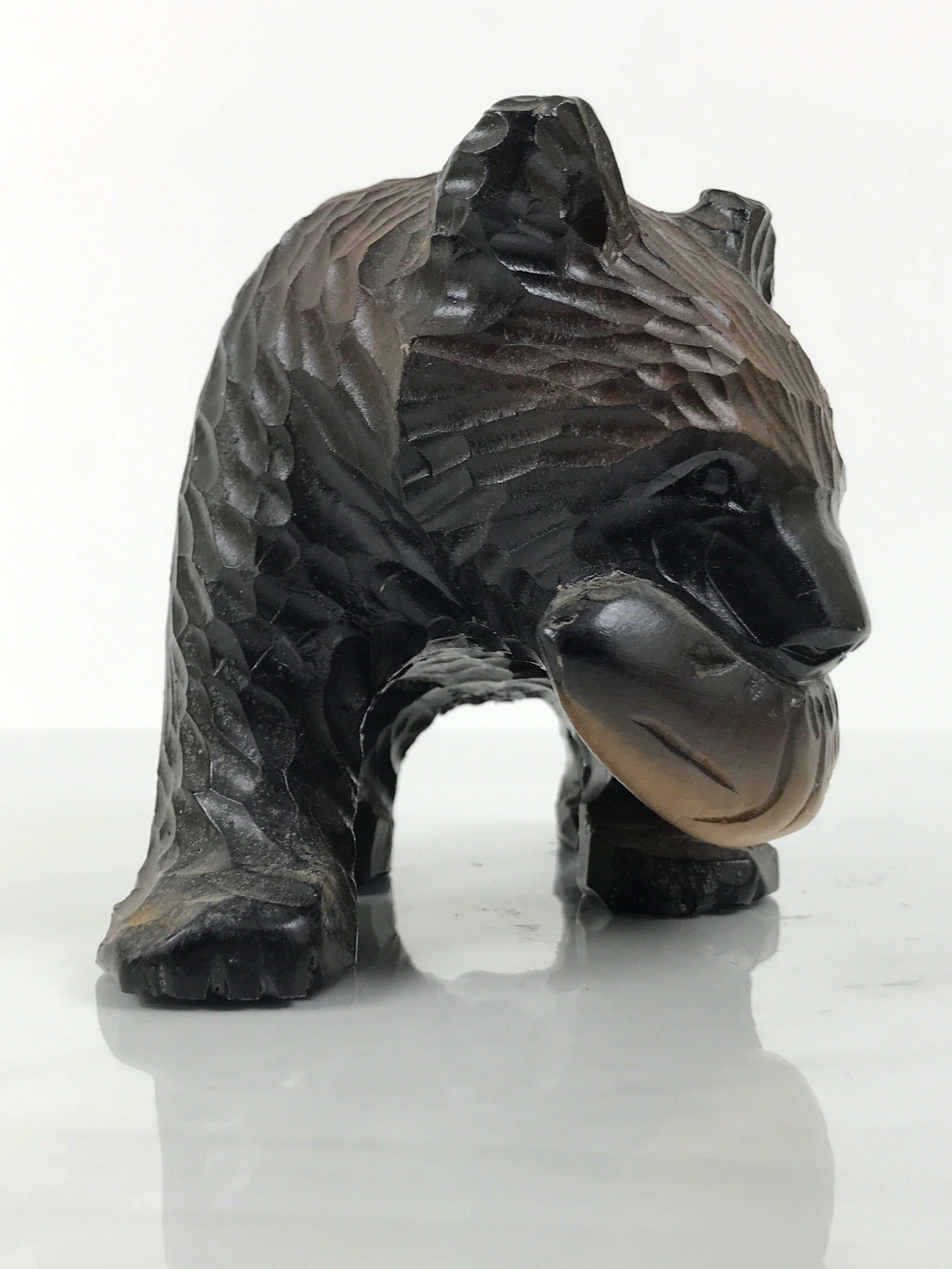 Japanese Wooden Carved Ainu Bear Statue Vtg Sculpture Hokkaido Brown AB127