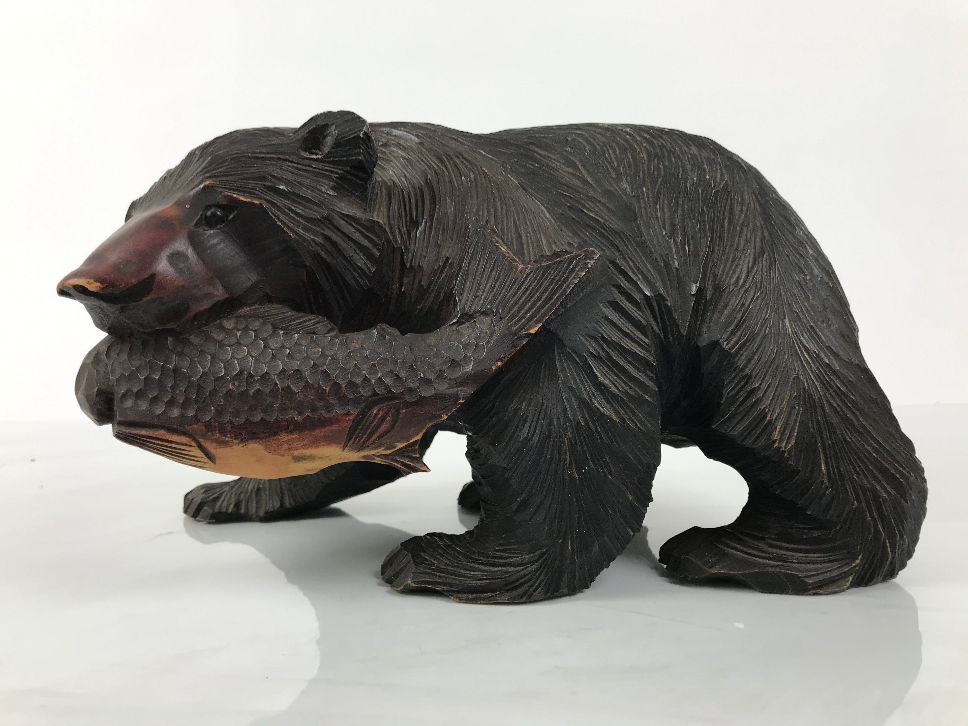 Japanese Wooden Carved Ainu Bear Statue Vtg Sculpture Hokkaido Brown AB131