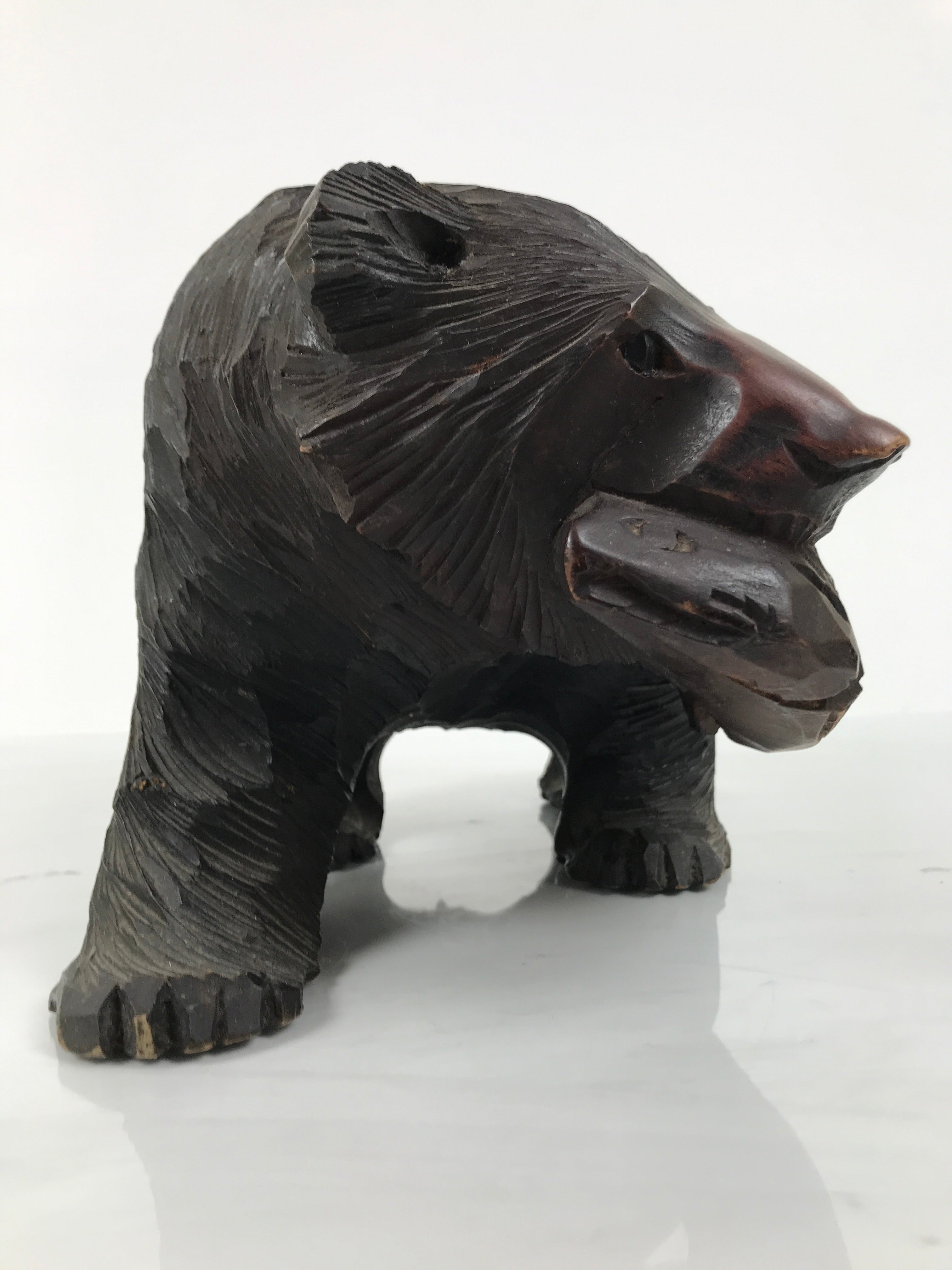 Japanese Wooden Carved Ainu Bear Statue Vtg Sculpture Hokkaido Brown AB131