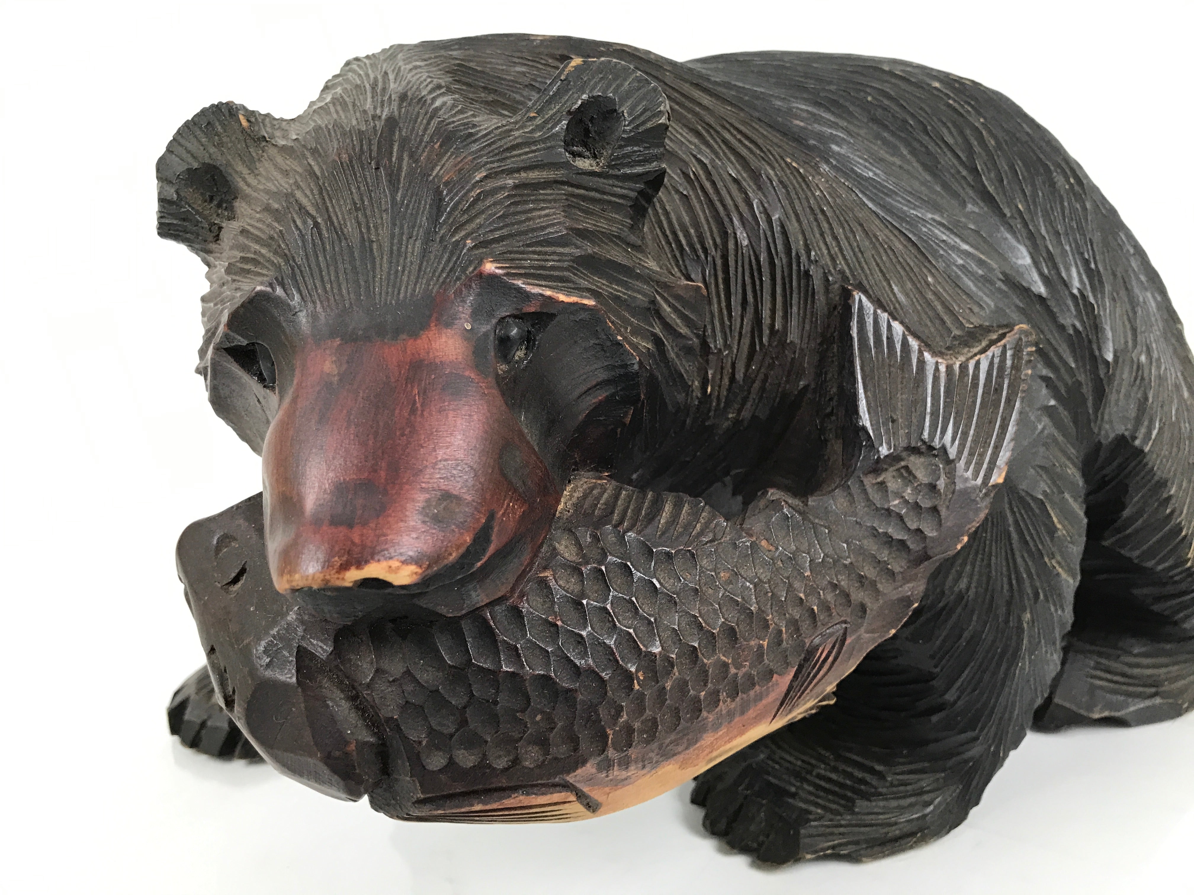 Japanese Wooden Carved Ainu Bear Statue Vtg Sculpture Hokkaido Brown AB131