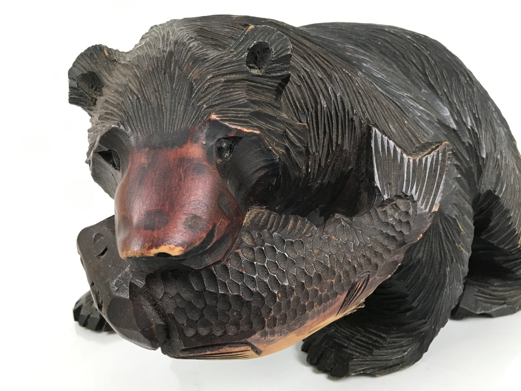 Japanese Wooden Carved Ainu Bear Statue Vtg Sculpture Hokkaido Brown AB131