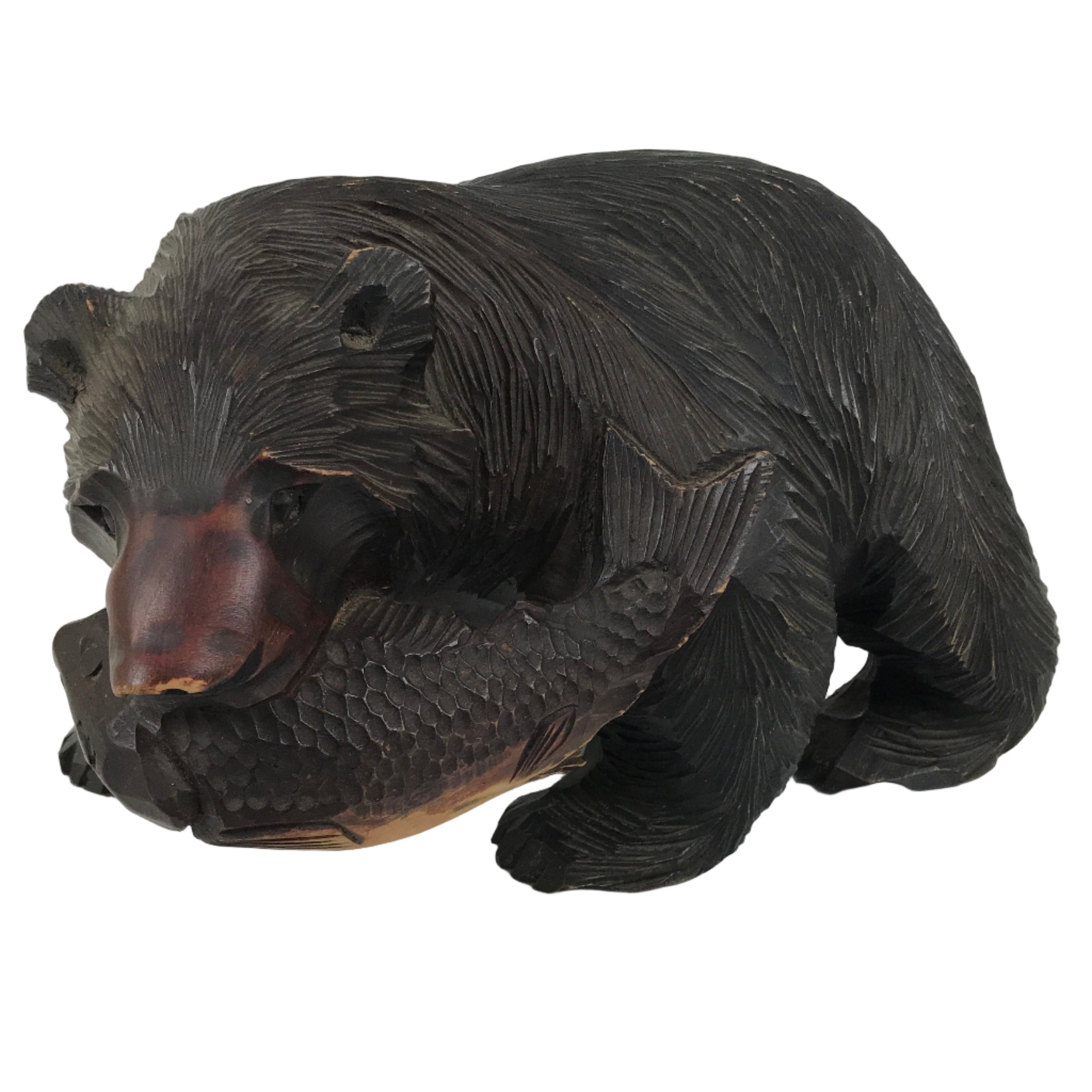 Japanese Wooden Carved Ainu Bear Statue Vtg Sculpture Hokkaido Brown AB131