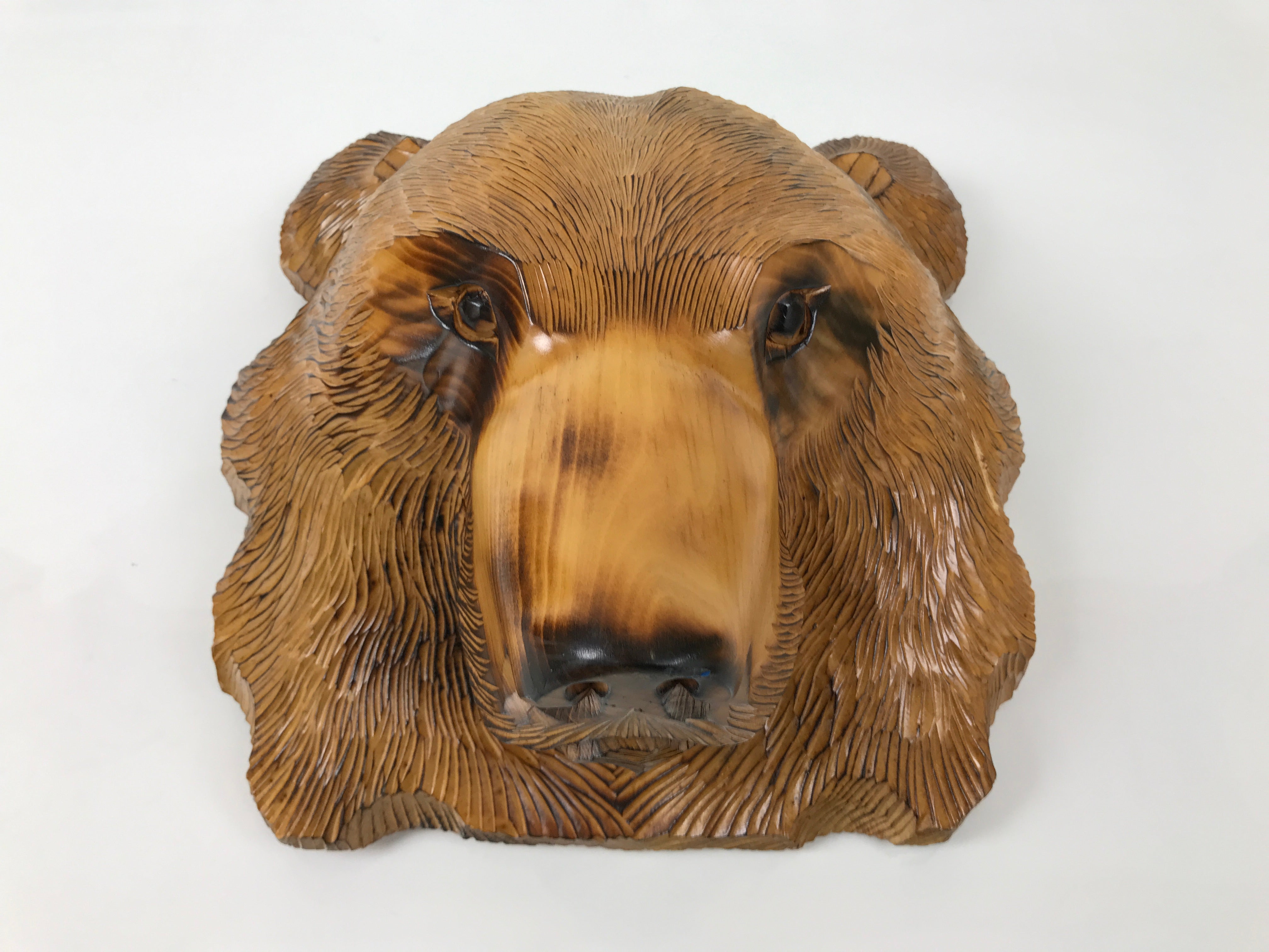 Japanese Wooden Carved Ainu Bear Wall Hanging Decor Vtg Hokkaido Brown AB125