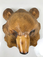 Japanese Wooden Carved Ainu Bear Wall Hanging Decor Vtg Hokkaido Brown AB125