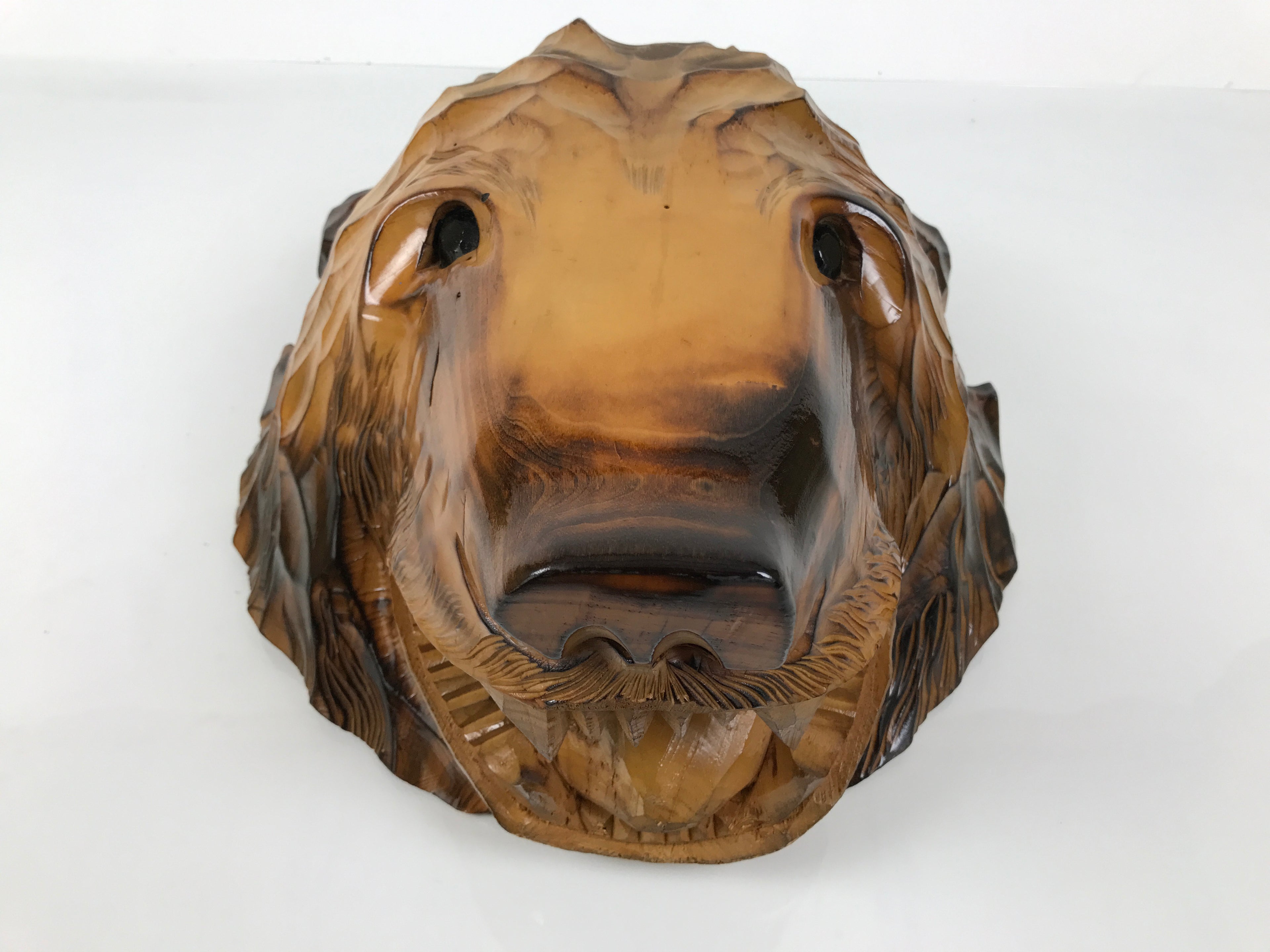 Japanese Wooden Carved Ainu Bear Wall Hanging Decor Vtg Hokkaido Brown AB126