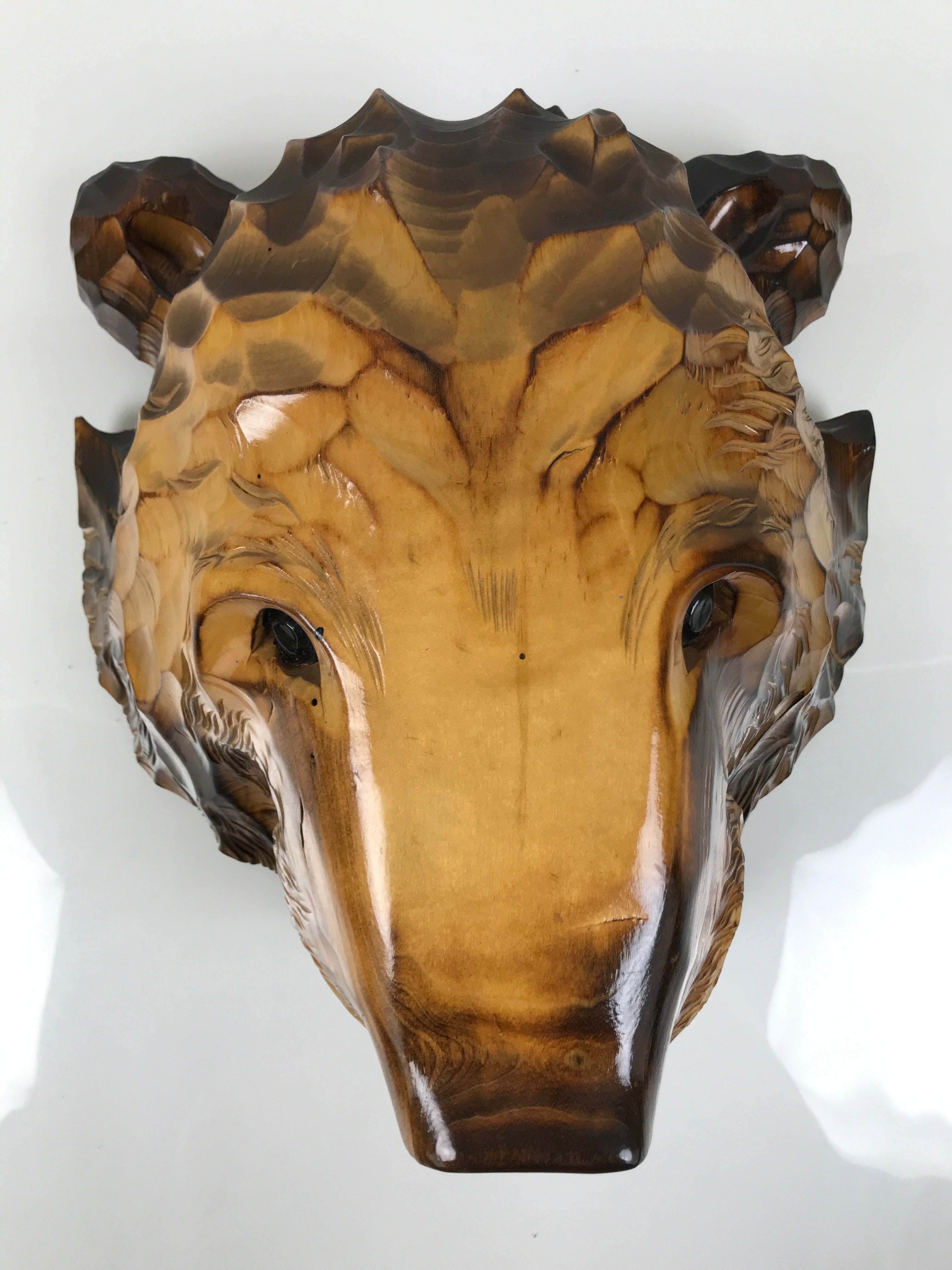 Japanese Wooden Carved Ainu Bear Wall Hanging Decor Vtg Hokkaido Brown AB126