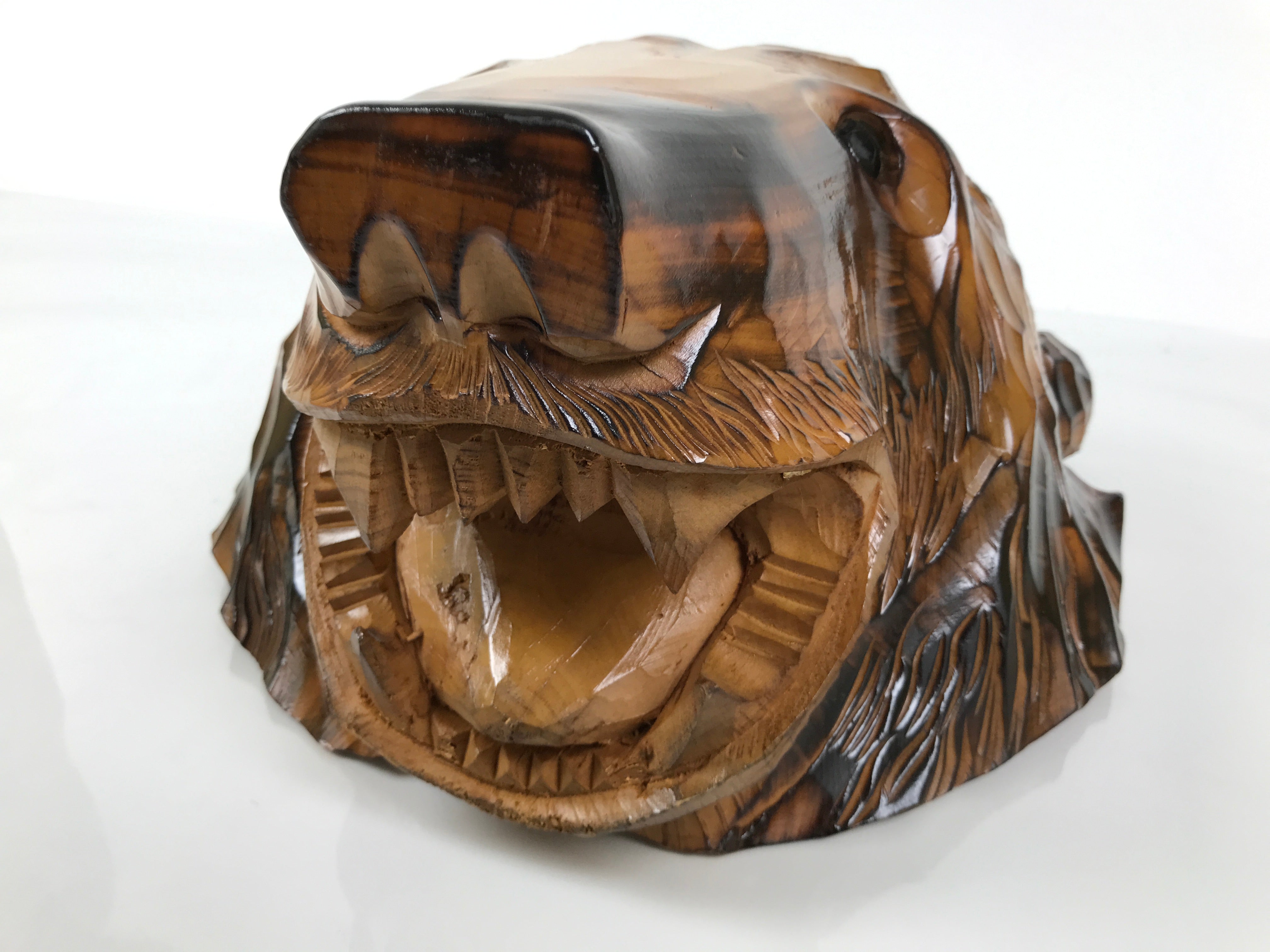 Japanese Wooden Carved Ainu Bear Wall Hanging Decor Vtg Hokkaido Brown AB126