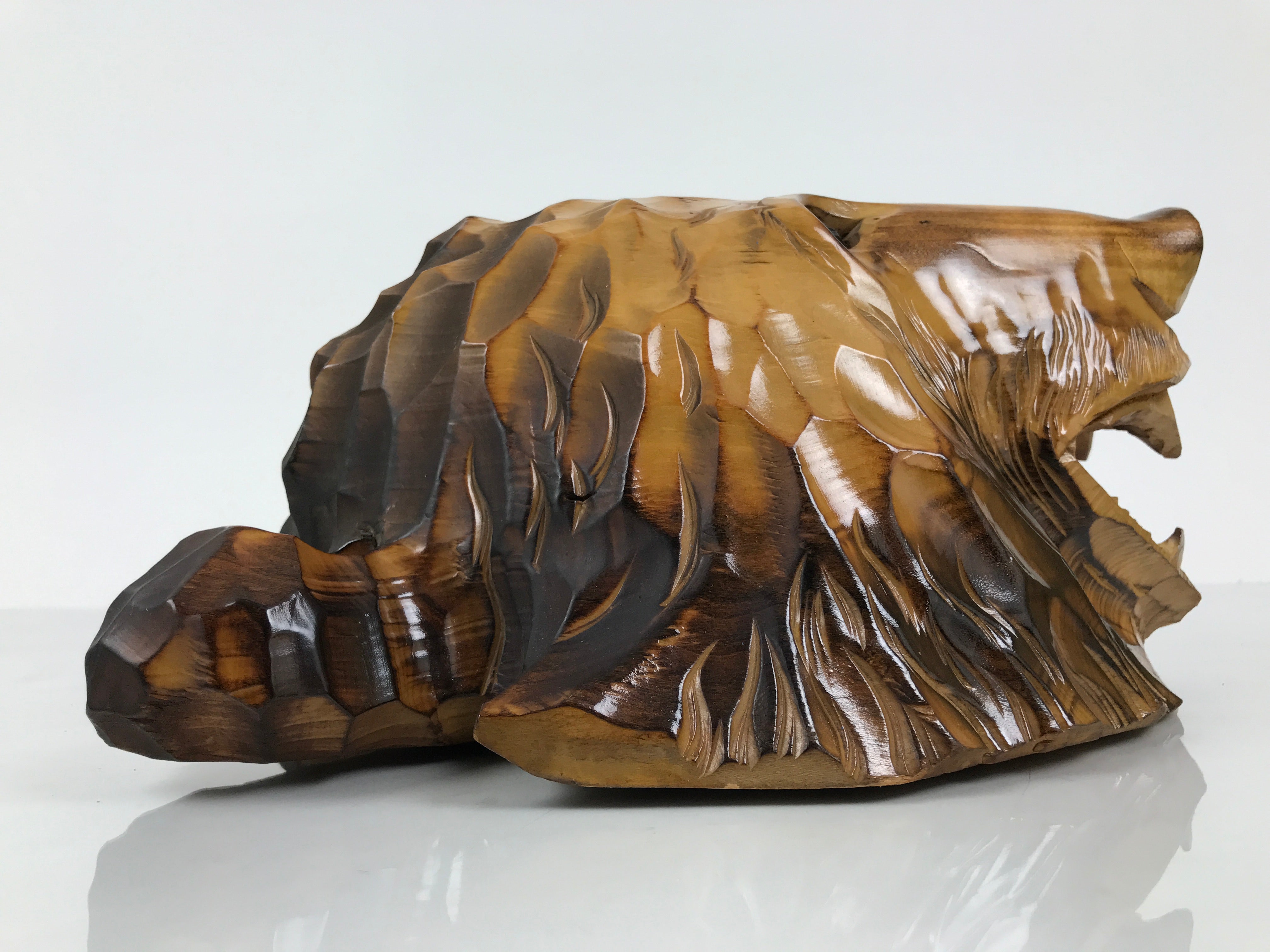 Japanese Wooden Carved Ainu Bear Wall Hanging Decor Vtg Hokkaido Brown AB126