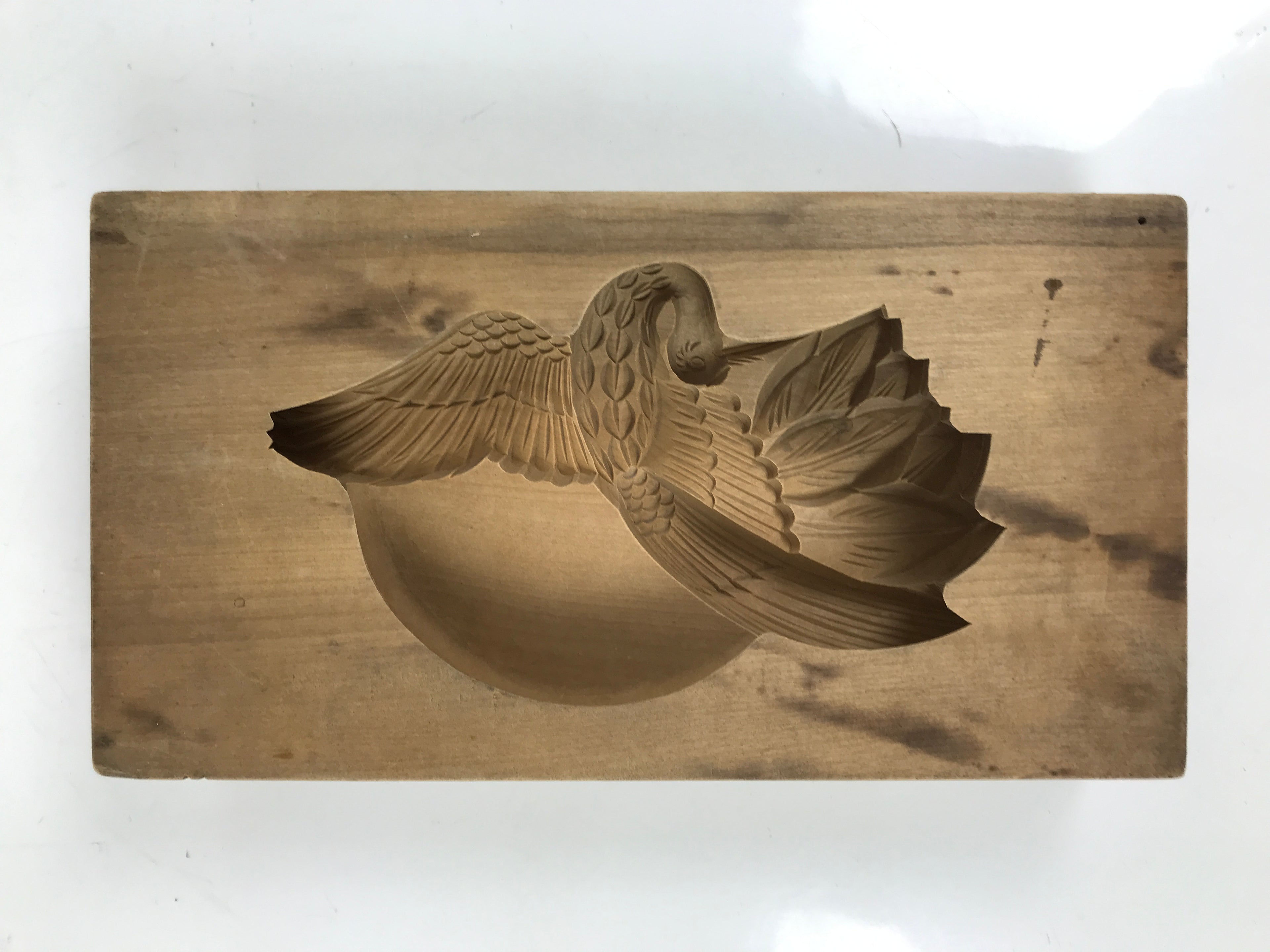 Japanese Wooden Carved Kashigata Cake Mold Sweet Wagashi Rising Sun Crane Kg629