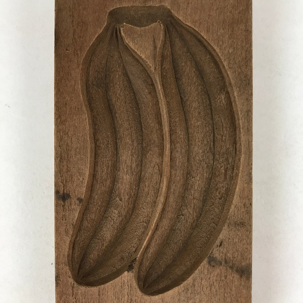 Japanese Wooden Carved Kashigata Cake Mold Vtg Sweet Wagashi Banana Fruit Kg520