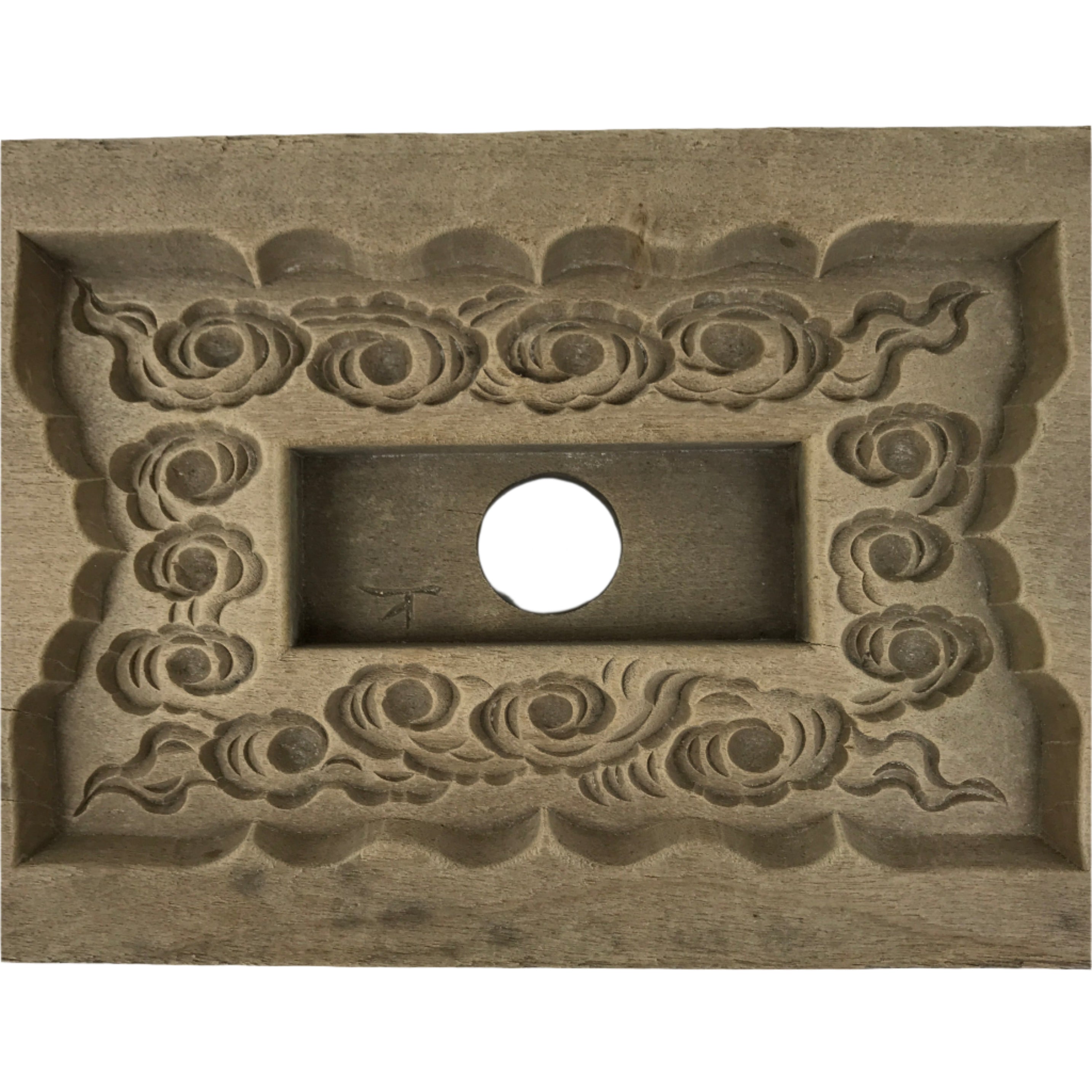 Japanese Wooden Carved Kashigata Cake Mold Vtg Sweet Wagashi Cloud Frame Kg677