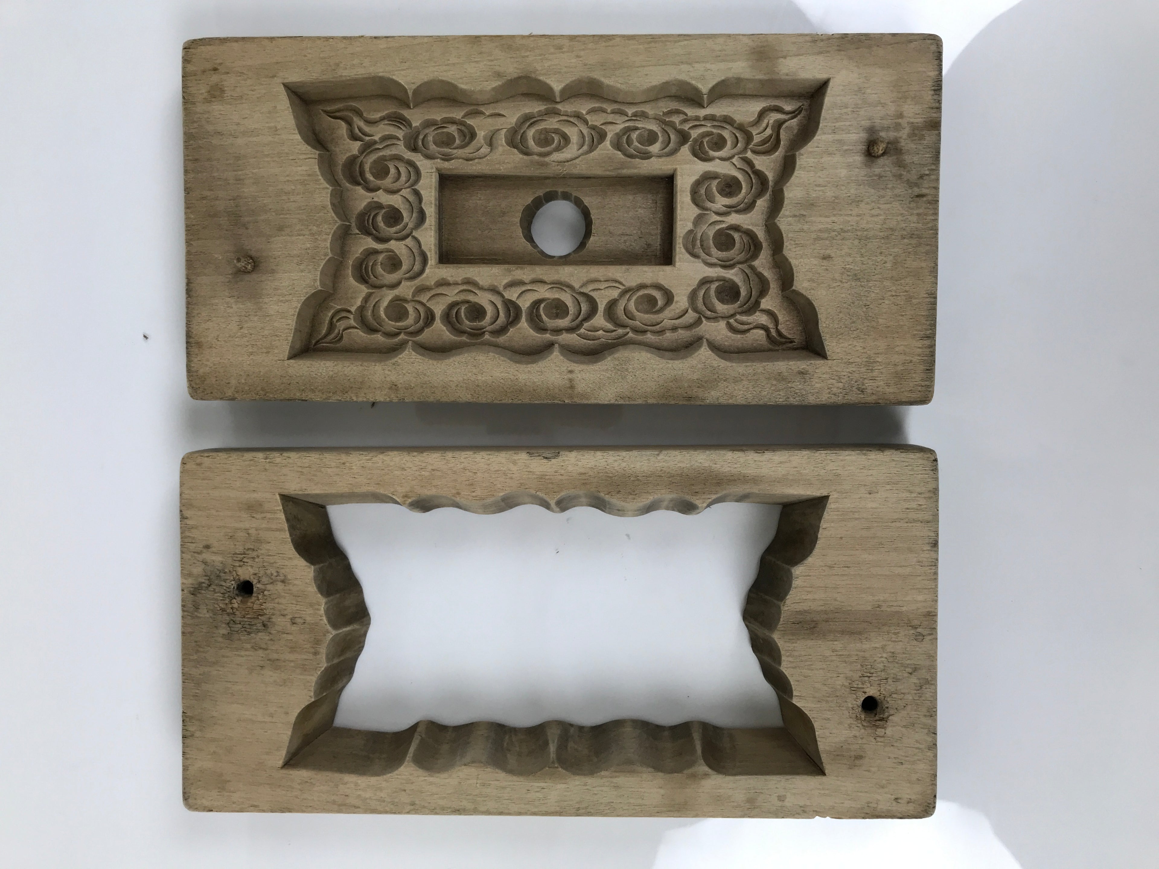Japanese Wooden Carved Kashigata Cake Mold Vtg Sweet Wagashi Cloud Frame Kg756