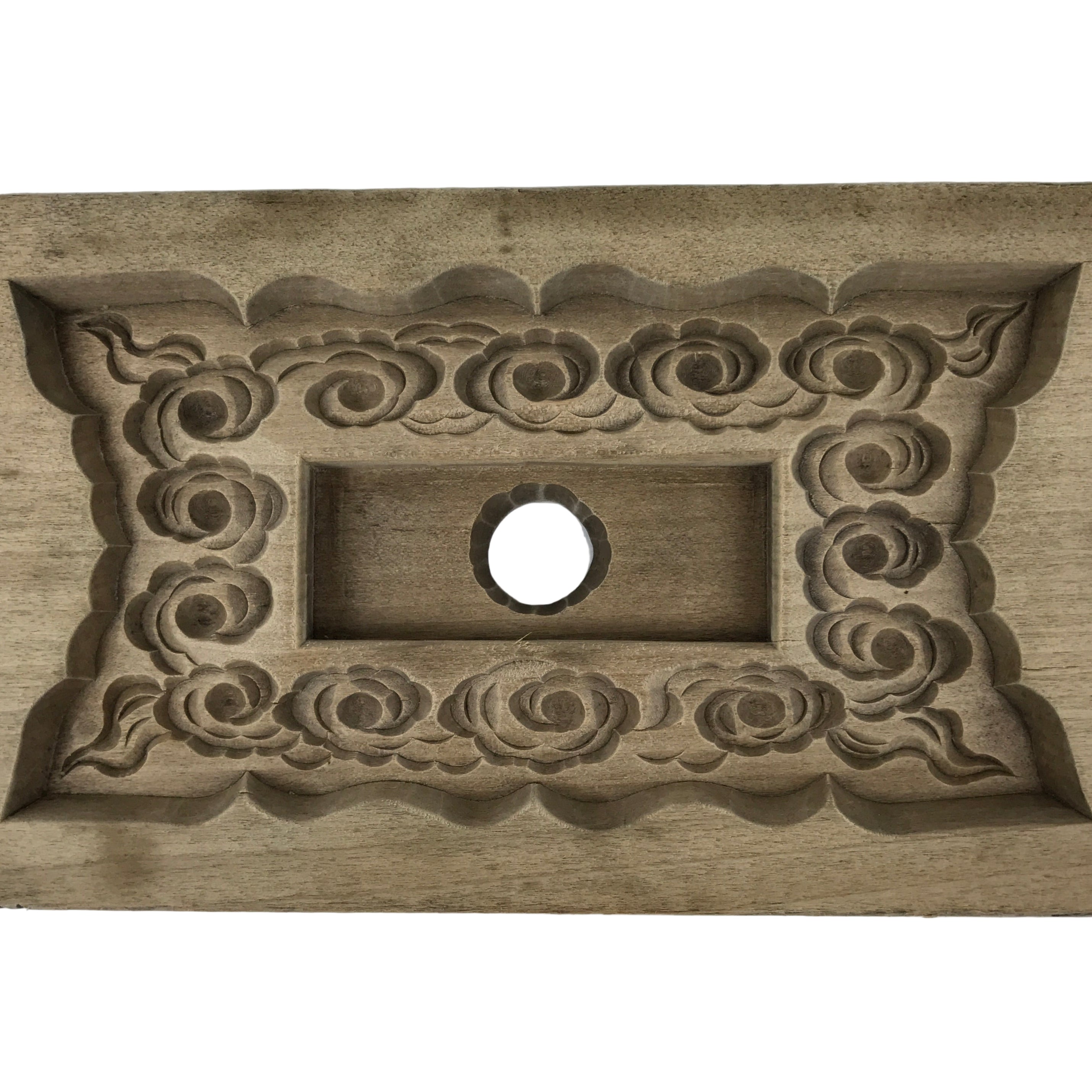 Japanese Wooden Carved Kashigata Cake Mold Vtg Sweet Wagashi Cloud Frame Kg756