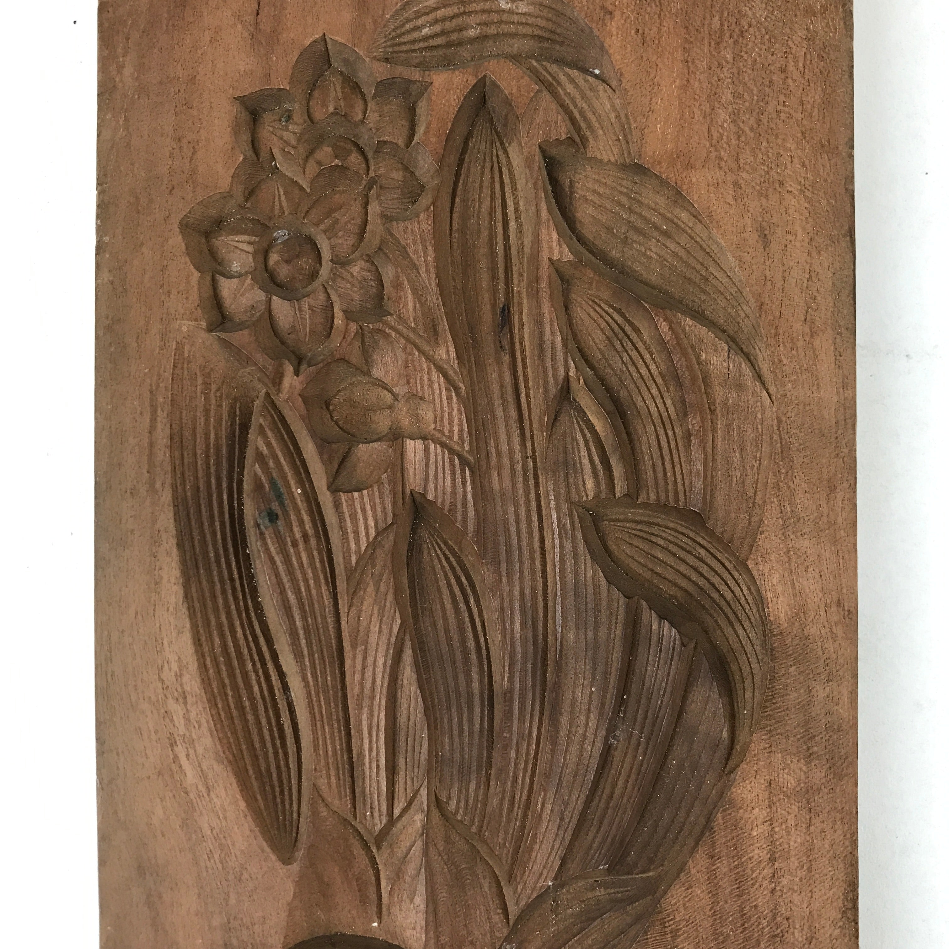 Japanese Wooden Carved Kashigata Cake Mold Vtg Sweet Wagashi Daffodil Kg500