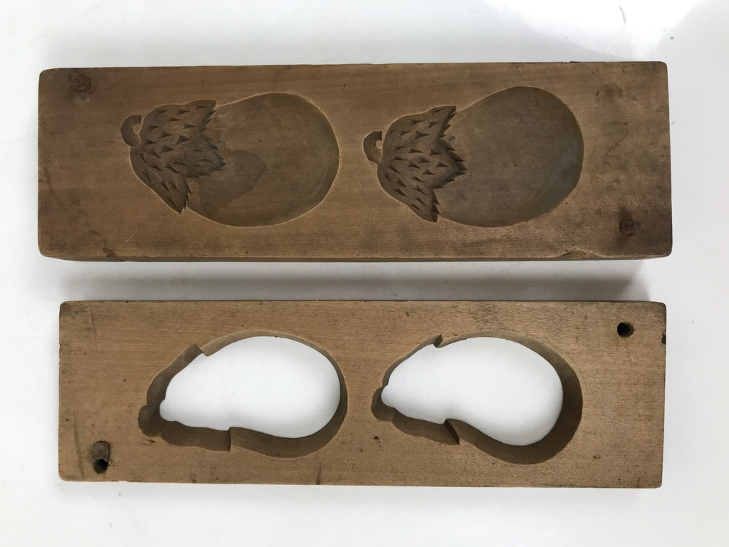 Japanese Wooden Carved Kashigata Cake Mold Vtg Sweet Wagashi Eggplant Nasu Kg712