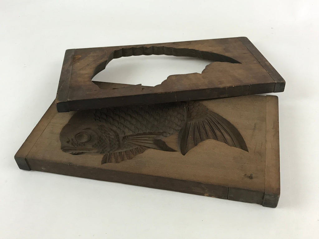 Japanese Wooden Carved Kashigata Cake Mold Vtg Sweet Wagashi Fish Kg463