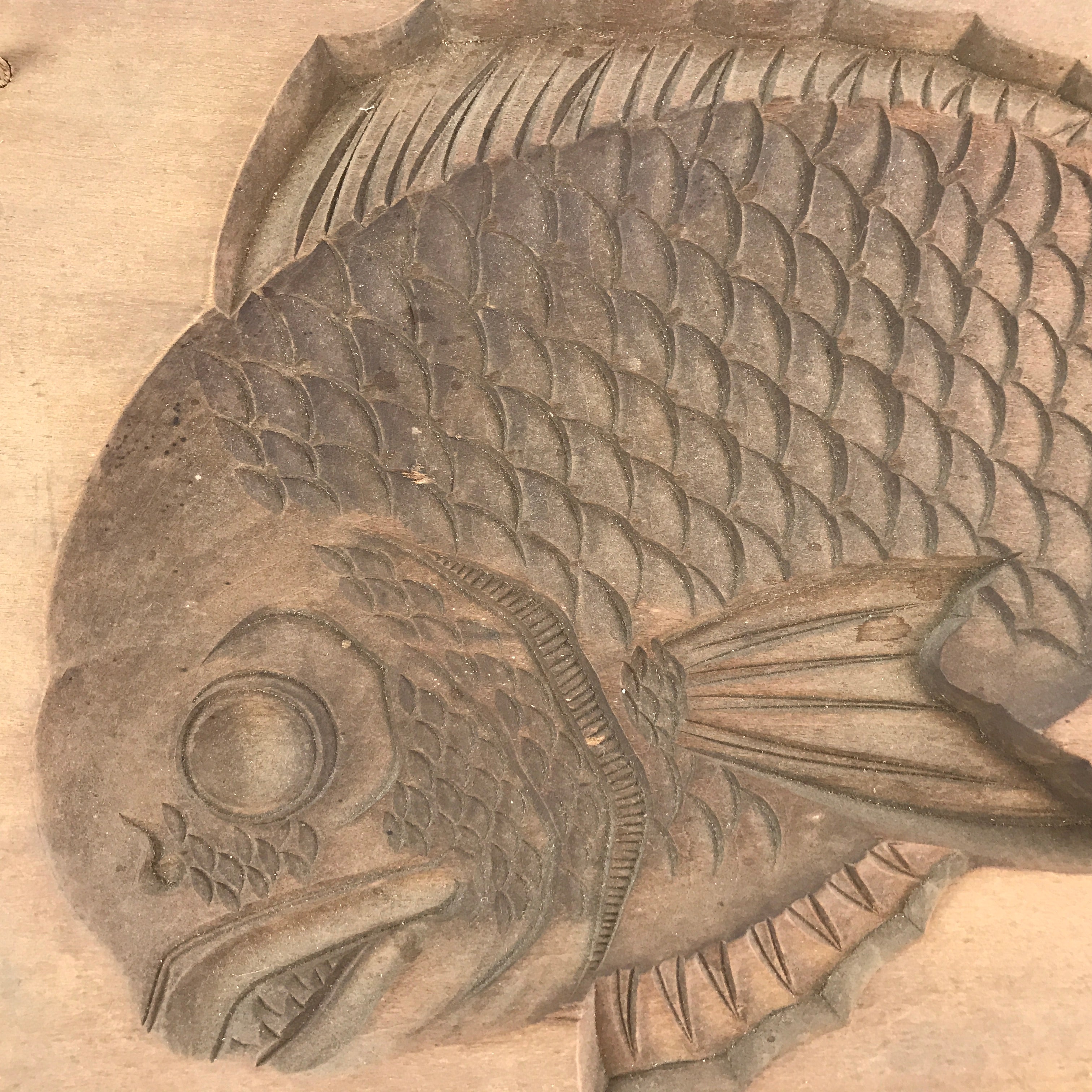 Japanese Wooden Carved Kashigata Cake Mold Vtg Sweet Wagashi Fish Kg463