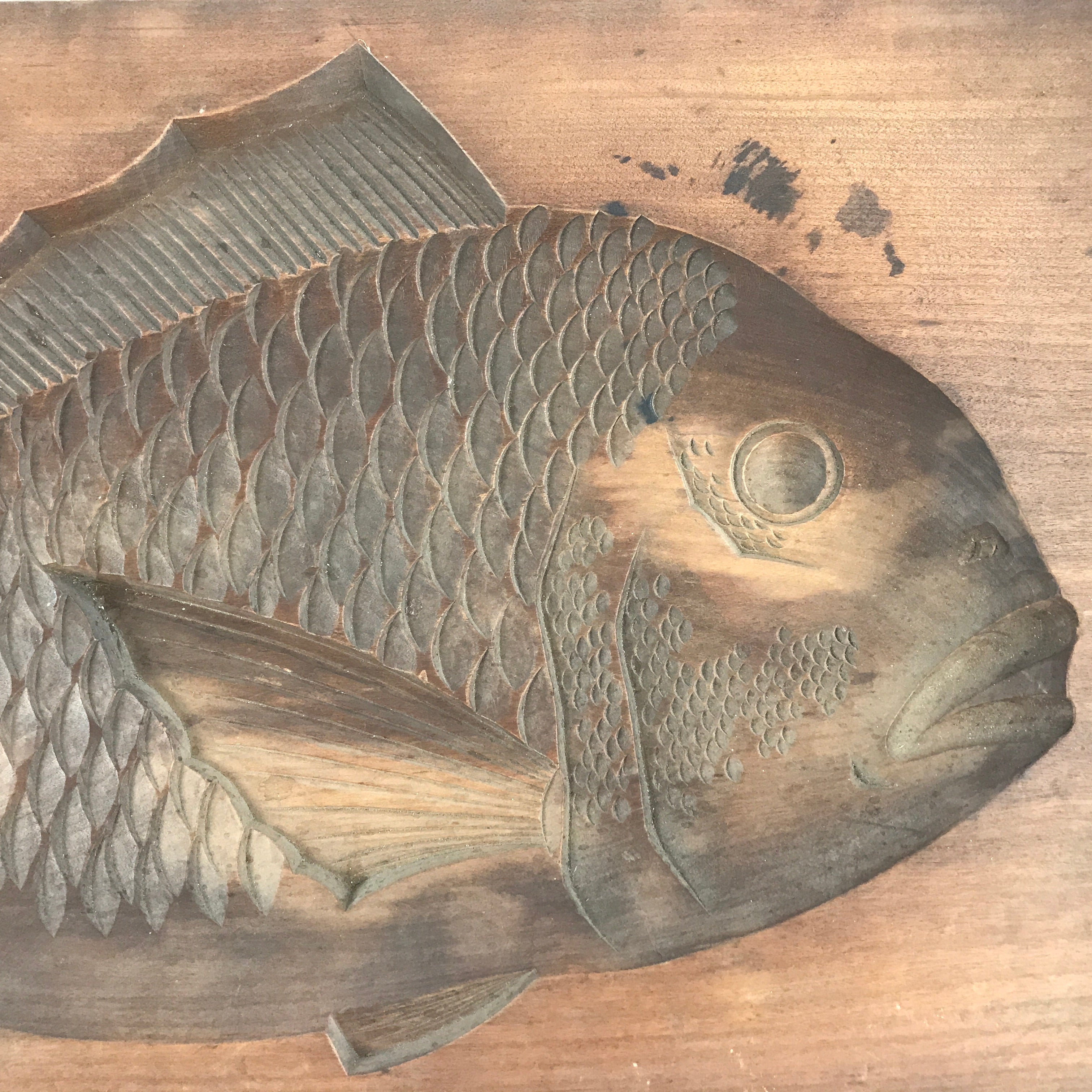 Japanese Wooden Carved Kashigata Cake Mold Vtg Sweet Wagashi Fish Kg464